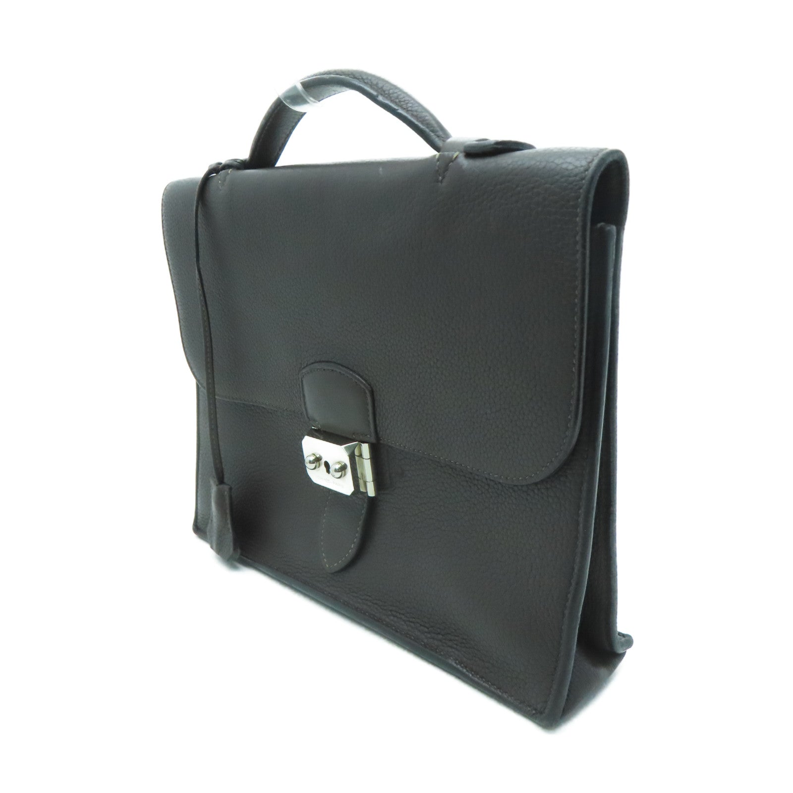 HERMES 【激減優惠】牛皮皮革Sac A Depeches 27銀扣手挽袋啡色