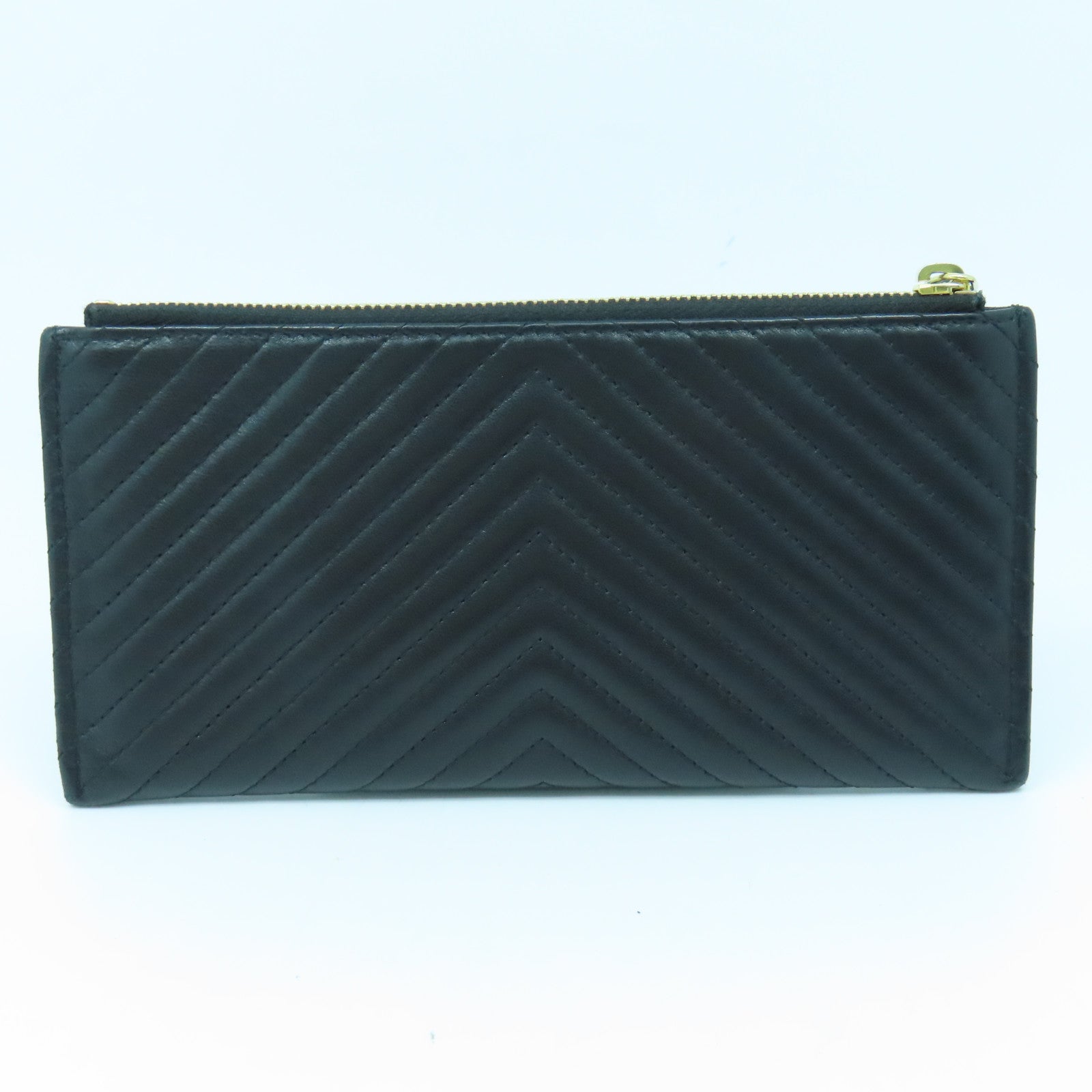CHANEL 斜紋牛皮皮革Pouch金扣手提包黑色