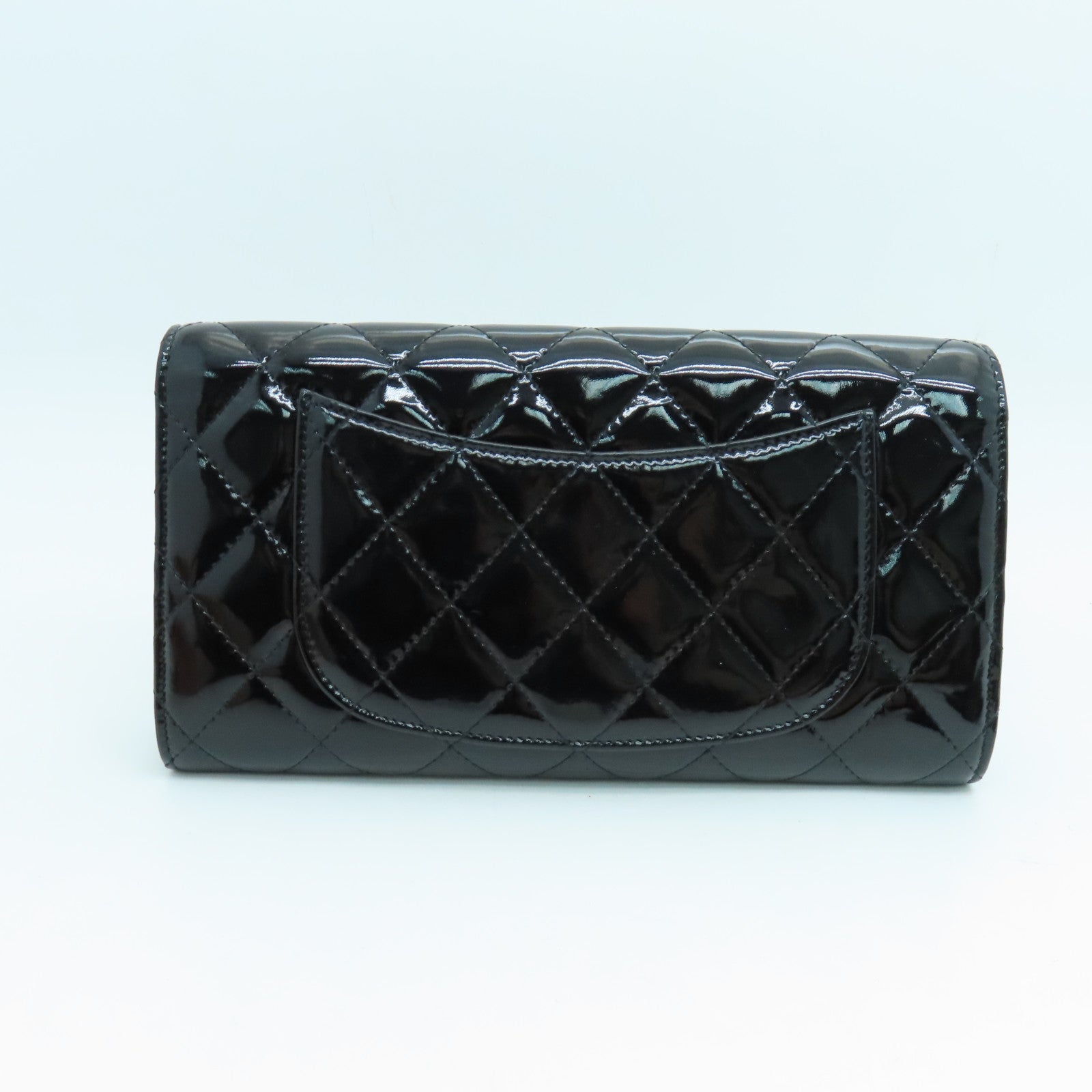 CHANEL 菱格漆皮皮革Long Wallet银扣长钱包黑色
