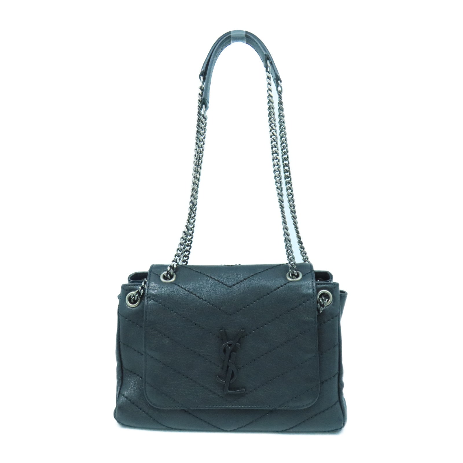 SAINT LAURENT 牛皮皮革2 way Shoulder銀扣鏈帶肩背袋黑色