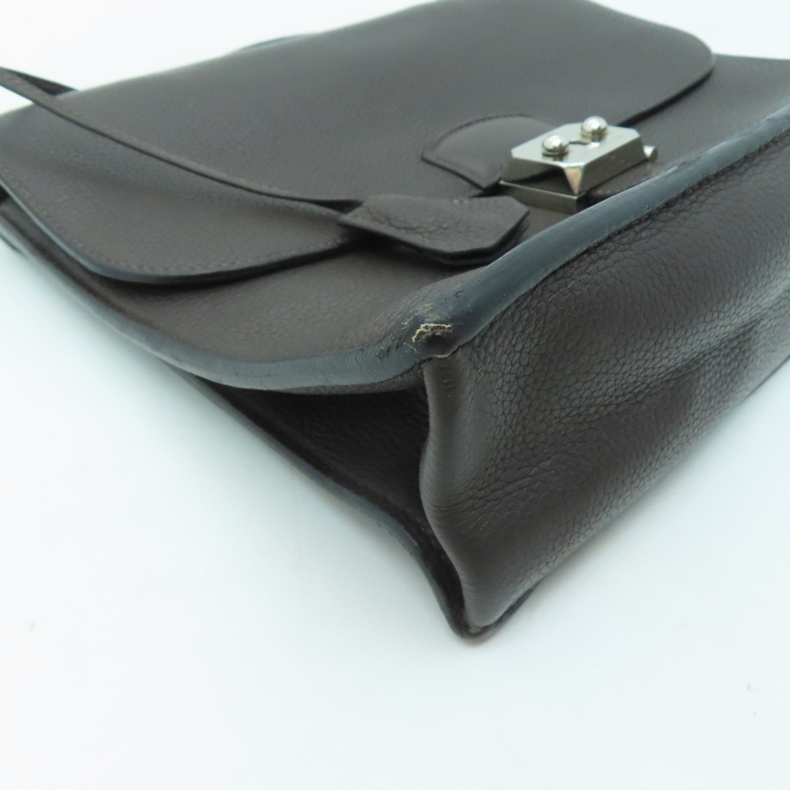 HERMES 【激減優惠】牛皮皮革Sac A Depeches 27銀扣手挽袋啡色