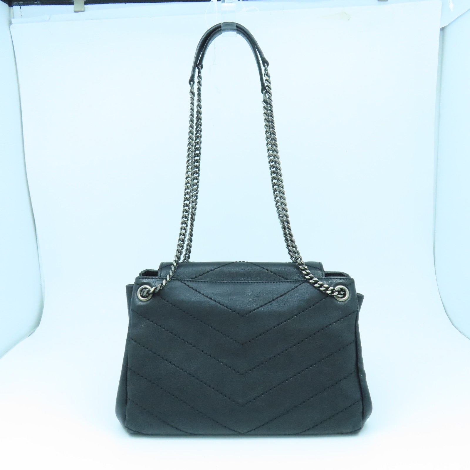 SAINT LAURENT 牛皮皮革2 way Shoulder銀扣鏈帶肩背袋黑色