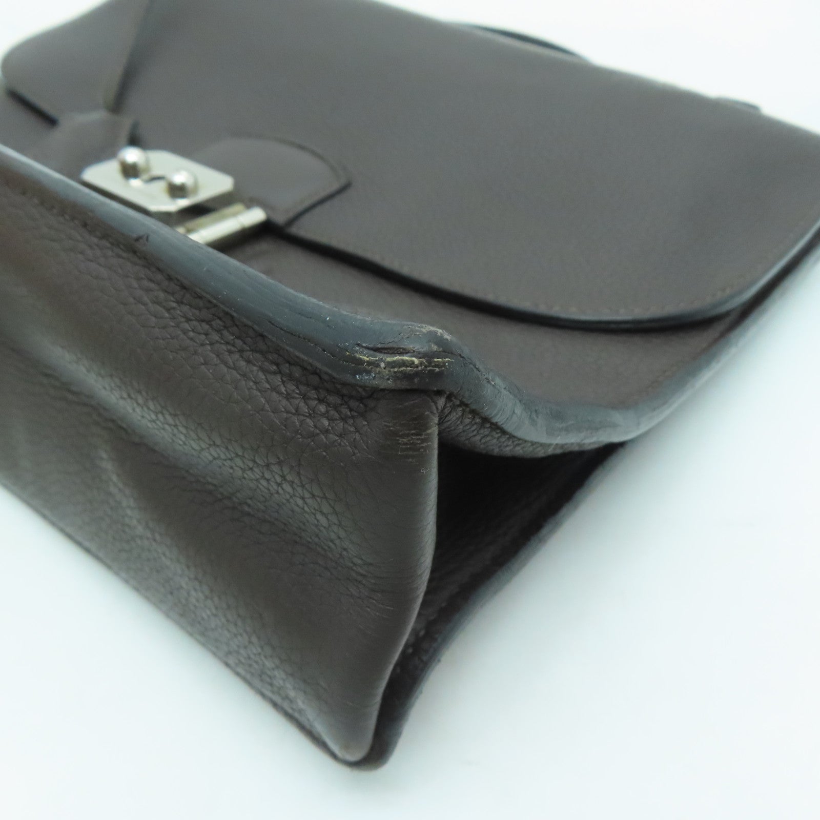 HERMES 【激減優惠】牛皮皮革Sac A Depeches 27銀扣手挽袋啡色