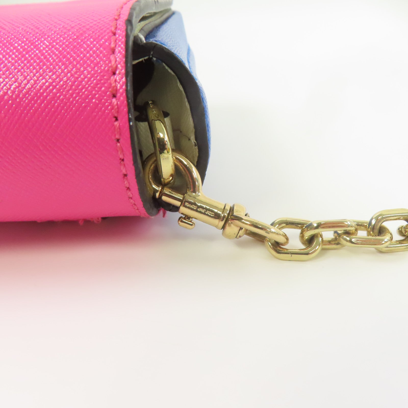 MARC JACOBS 牛皮皮革Chain Shoulder金扣鏈帶肩背袋粉紅色/藍色