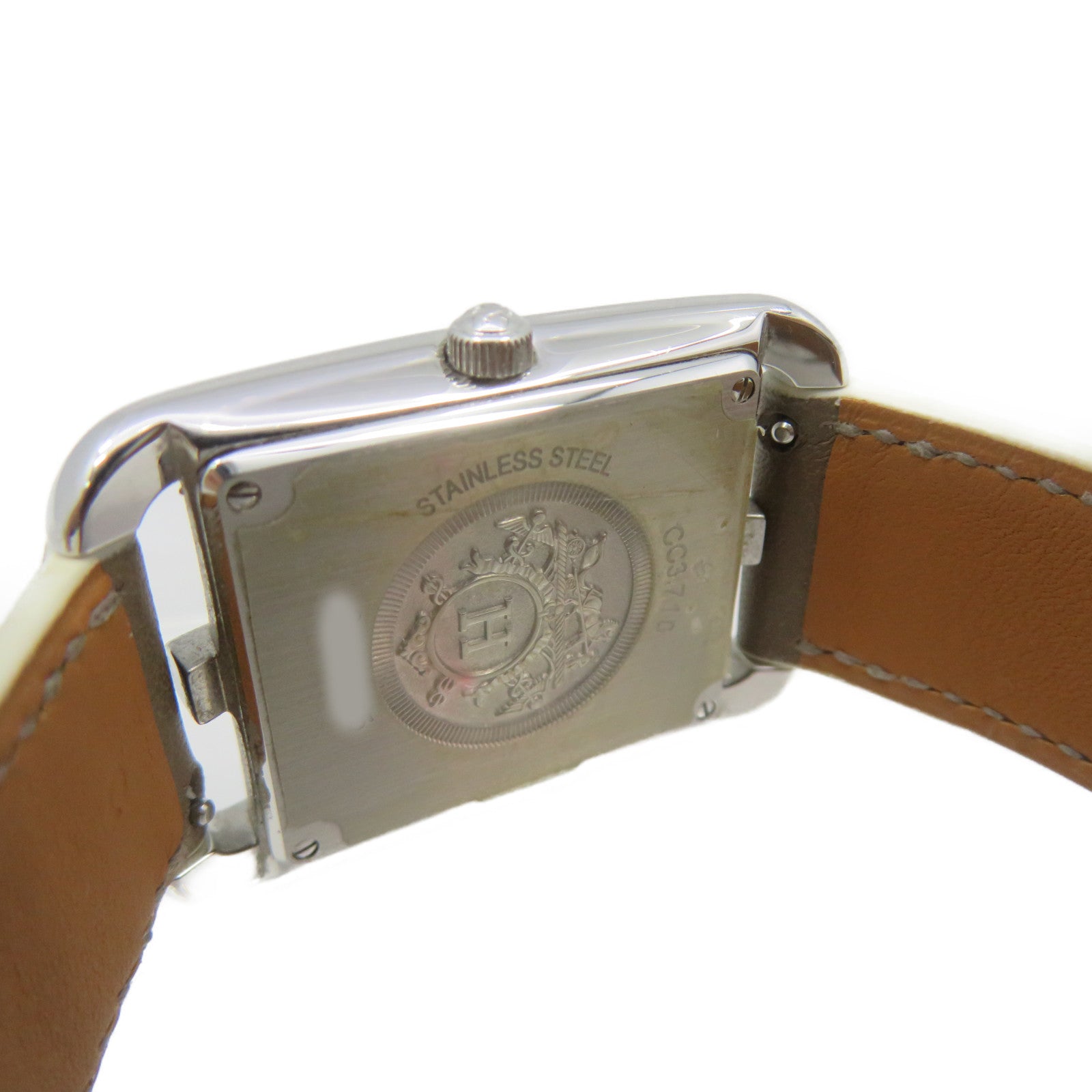 HERMES Capecod牛皮皮革/不鏽鋼Watch石英機芯手錶貝殼色/啡色