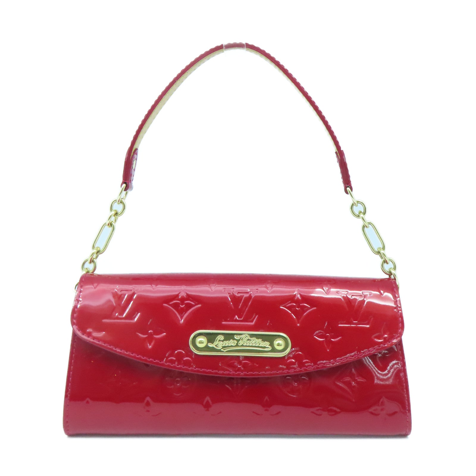 LOUIS VUITTON Monogram Vernis Sunset Boulevard Gold Buckle Shoulder Bag Red