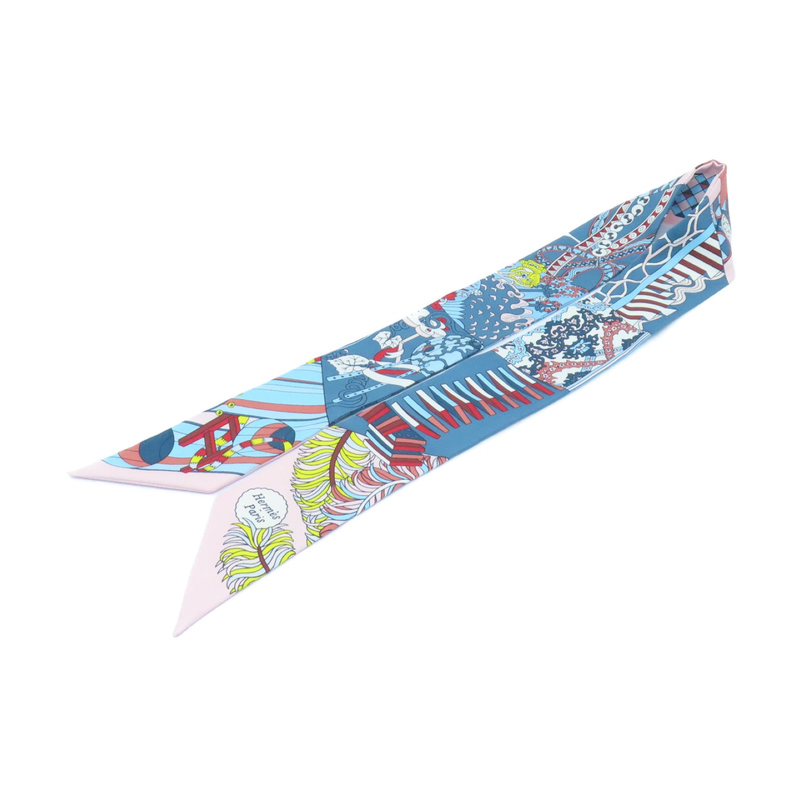 HERMES 絲質Twilly絲巾淺藍色/粉紅色/彩色