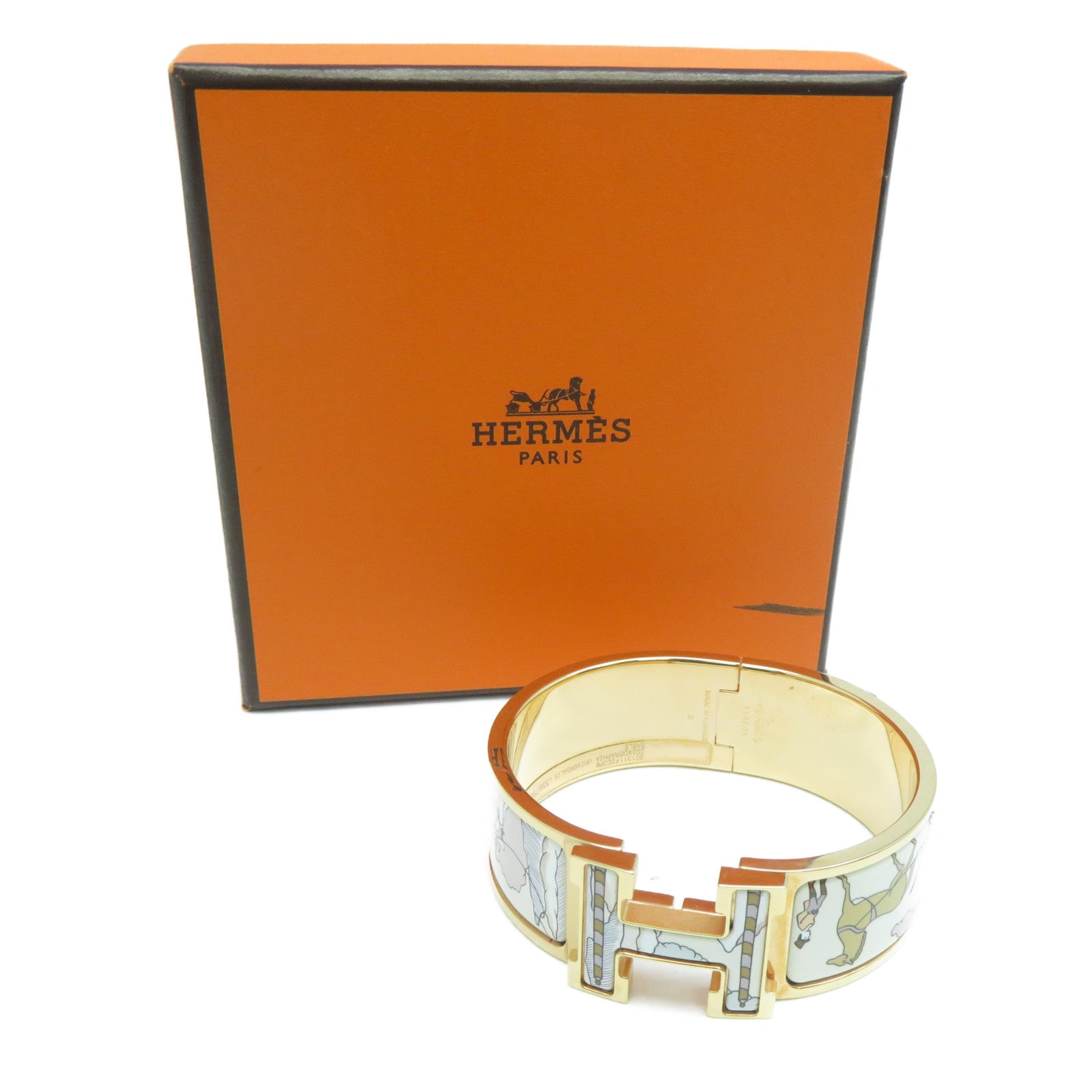 HERMES 金屬Clic Clac H Bracelet金扣手鐲白色