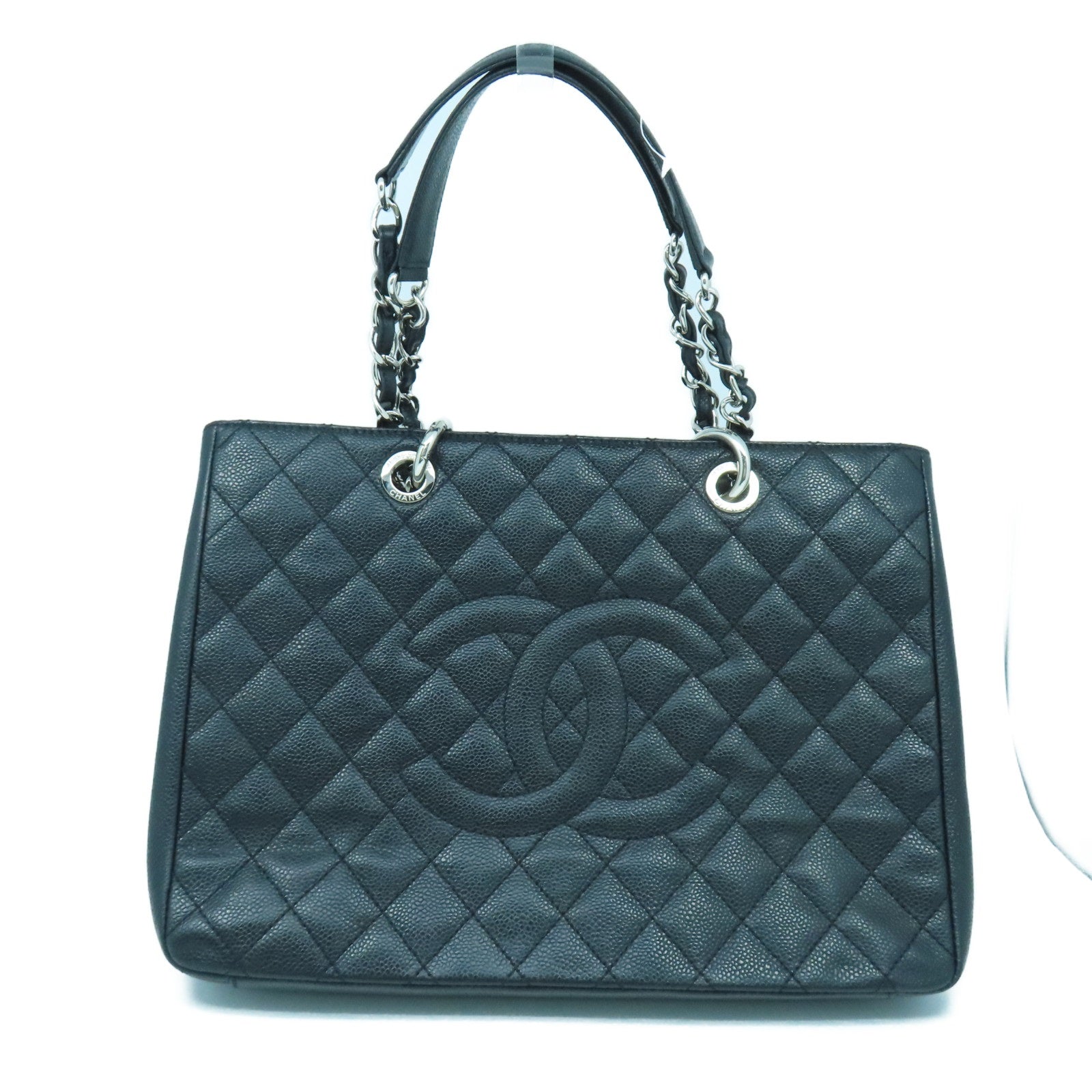 CHANEL 菱格Caviar皮革GST Tote Bag銀扣手挽袋黑色