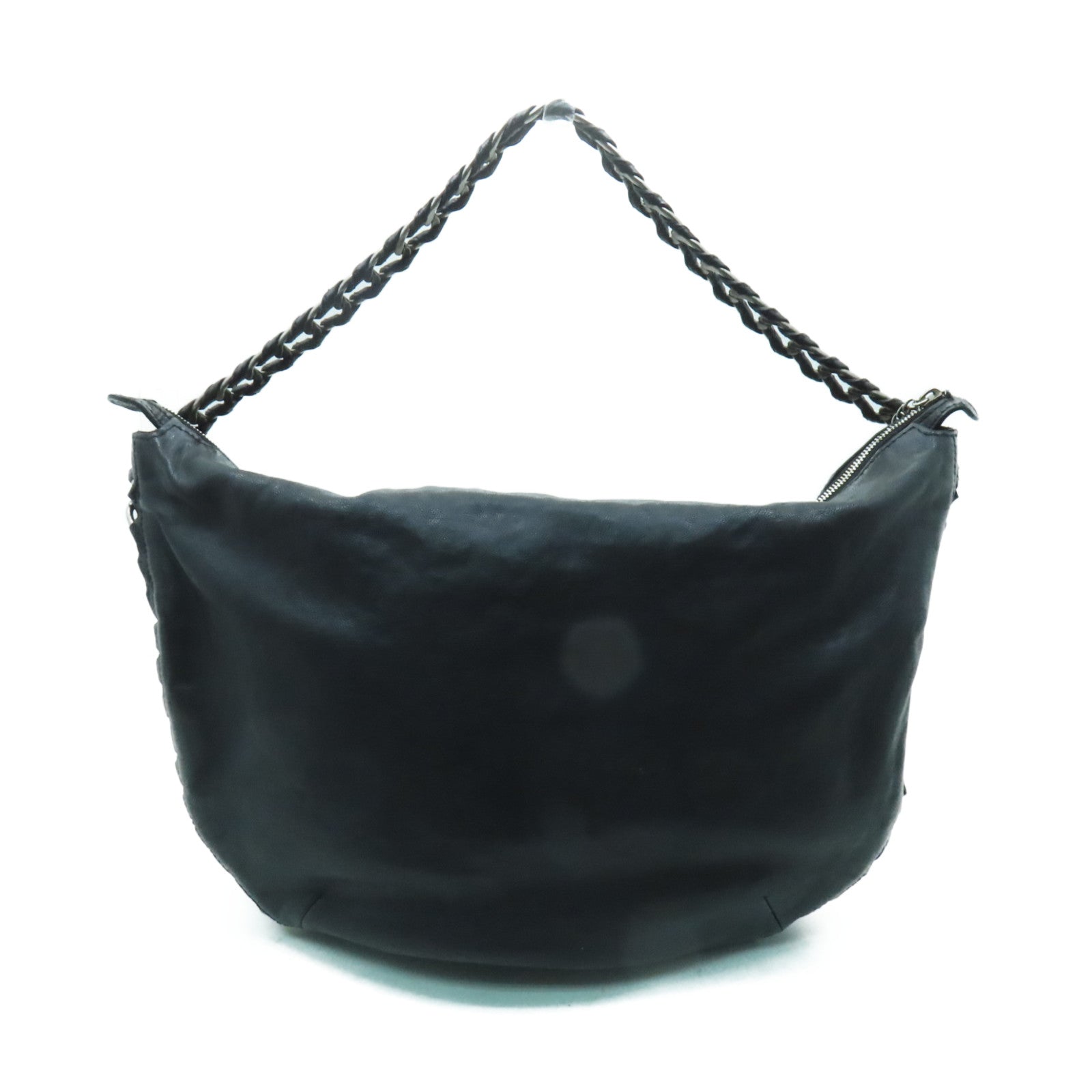 CHANEL 牛皮皮革Chain Shoulder Bag銀扣鏈帶肩背袋黒色