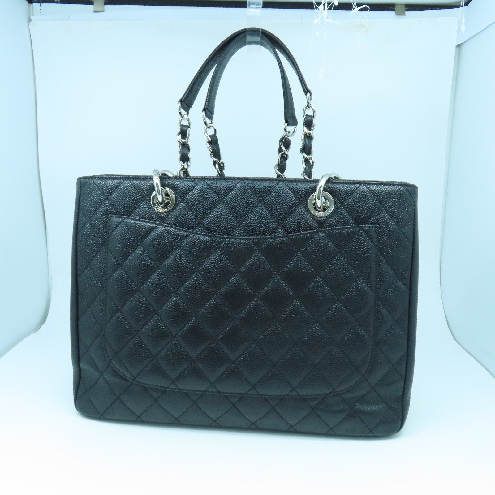 CHANEL 菱格Caviar皮革GST Tote Bag銀扣手挽袋黑色