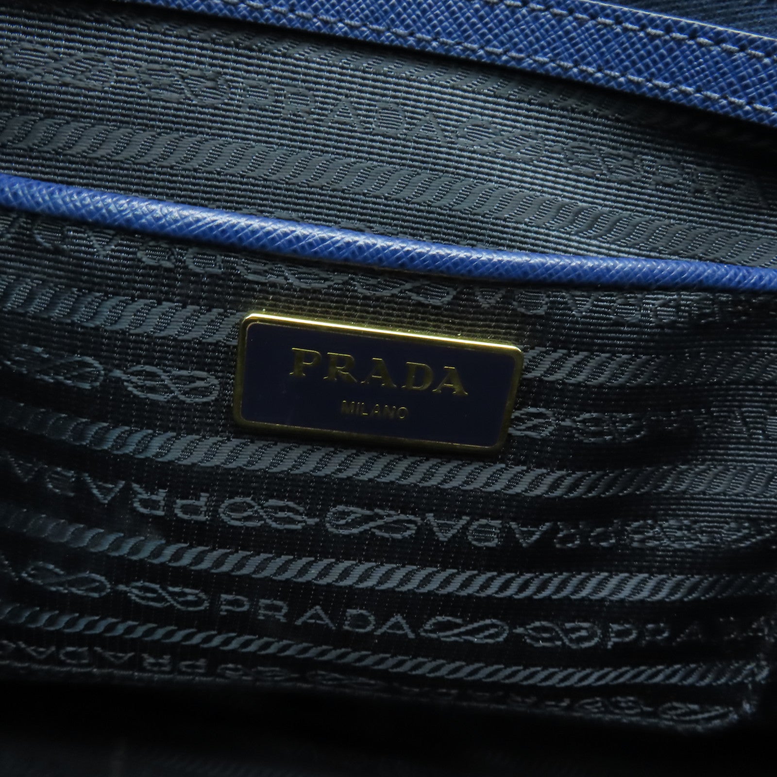 PRADA Saffiano皮革Tote Bag金扣手挽袋藍色