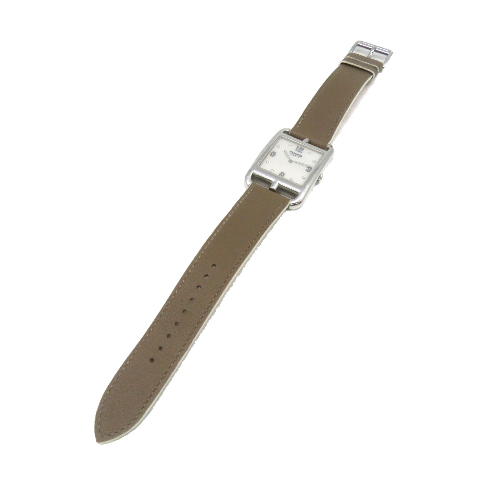 HERMES Capecod牛皮皮革/不鏽鋼Watch石英機芯手錶貝殼色/啡色