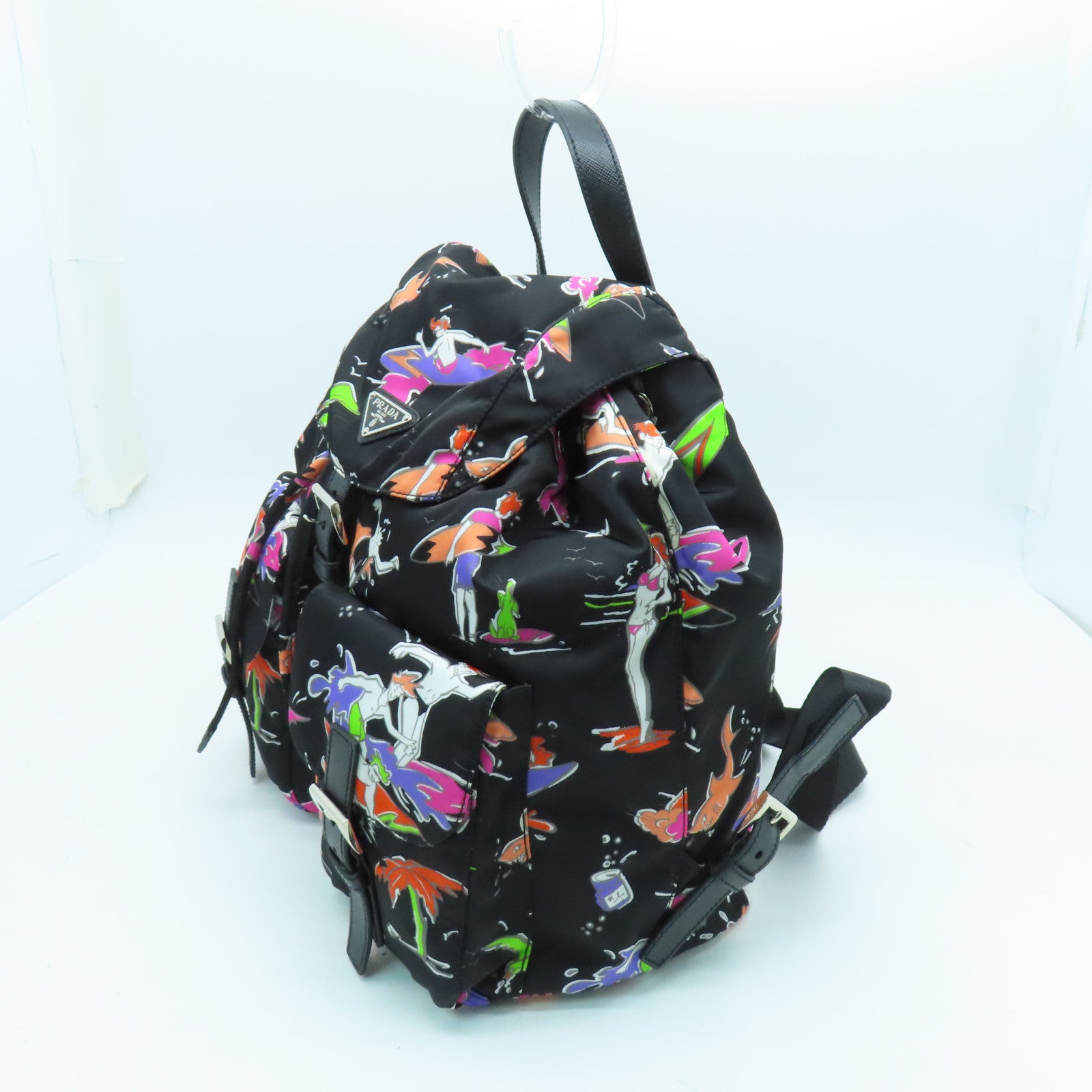 PRADA 尼龍Backpack銀扣背包黑色/多色