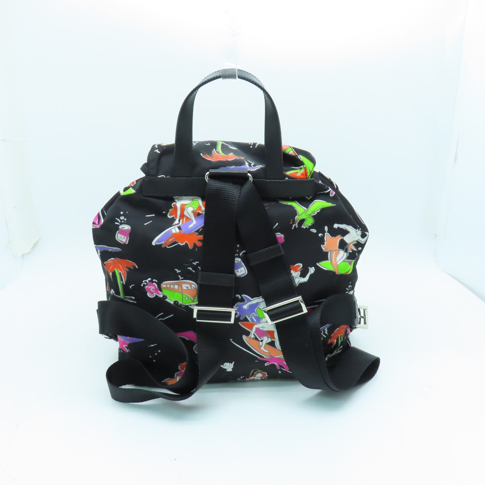 PRADA 尼龍Backpack銀扣背包黑色/多色