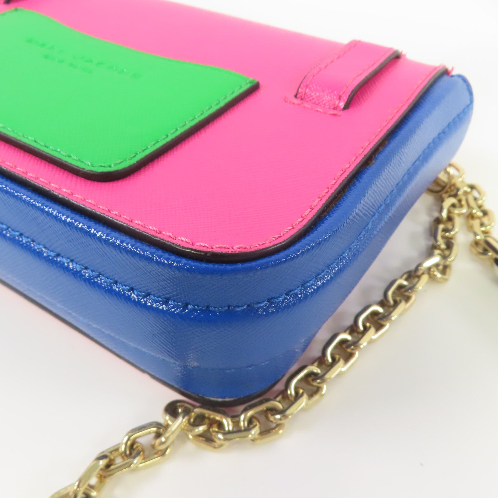MARC JACOBS 牛皮皮革Chain Shoulder金扣鏈帶肩背袋粉紅色/藍色