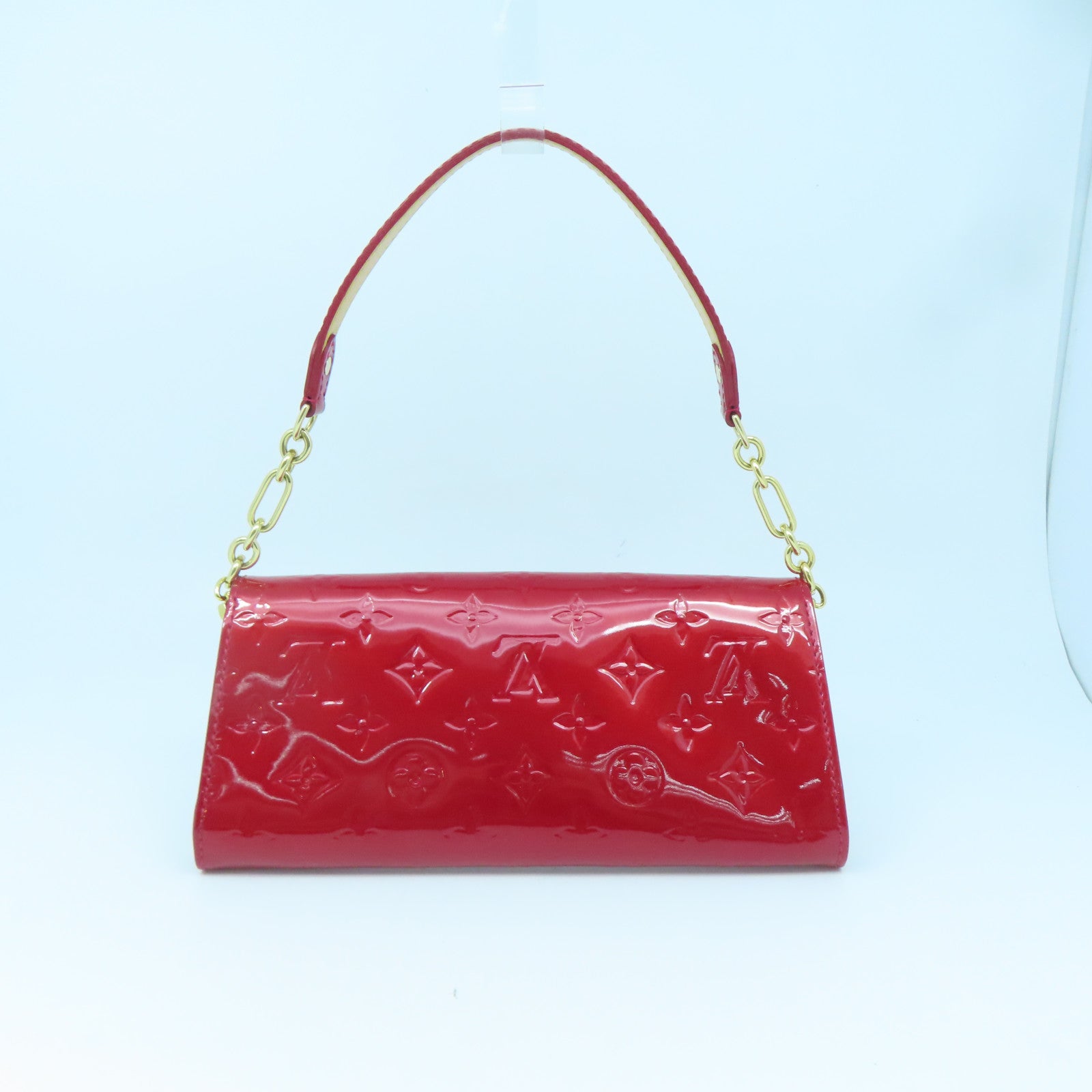LOUIS VUITTON Monogram Vernis Sunset Boulevard Gold Buckle Shoulder Bag Red