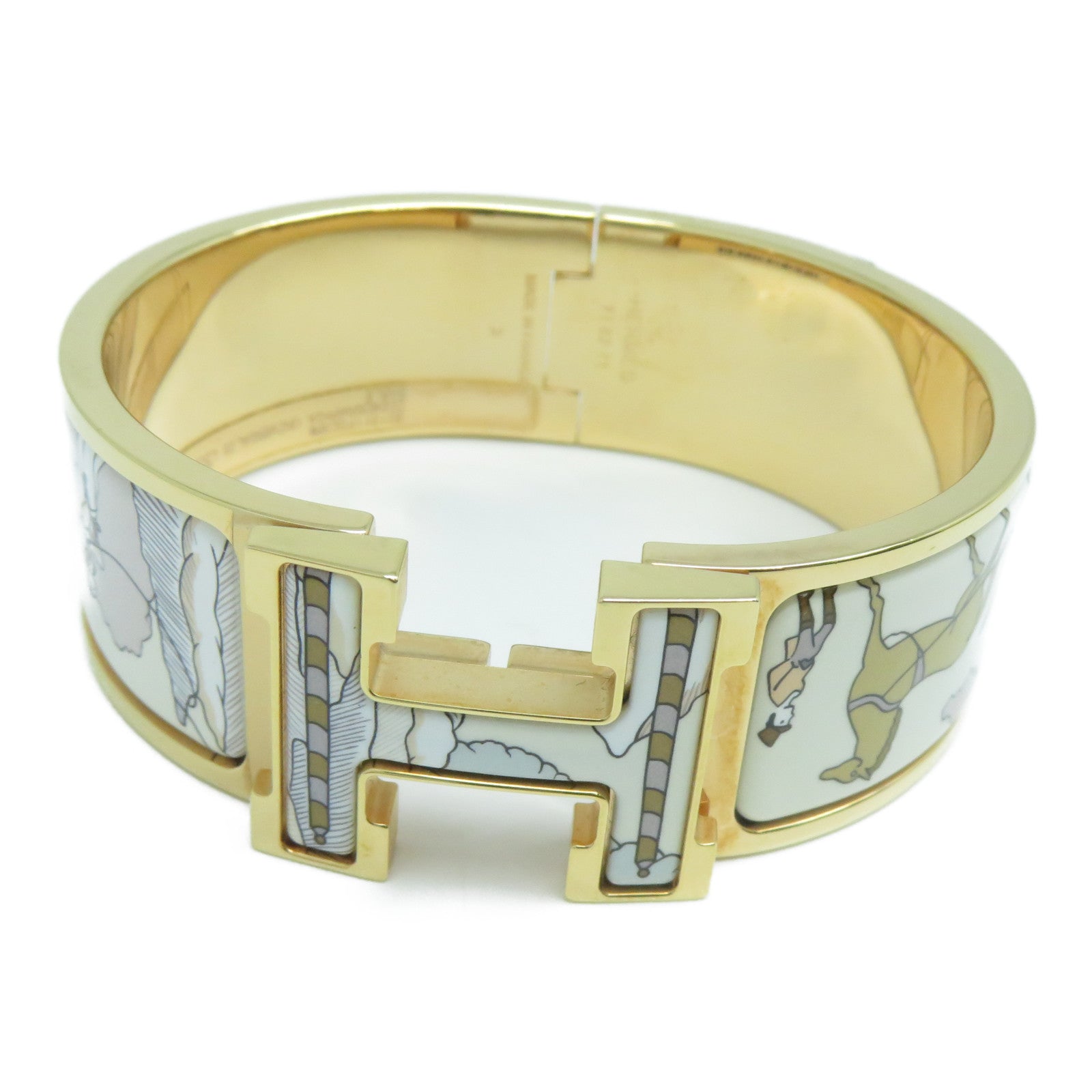 HERMES 金屬Clic Clac H Bracelet金扣手鐲白色
