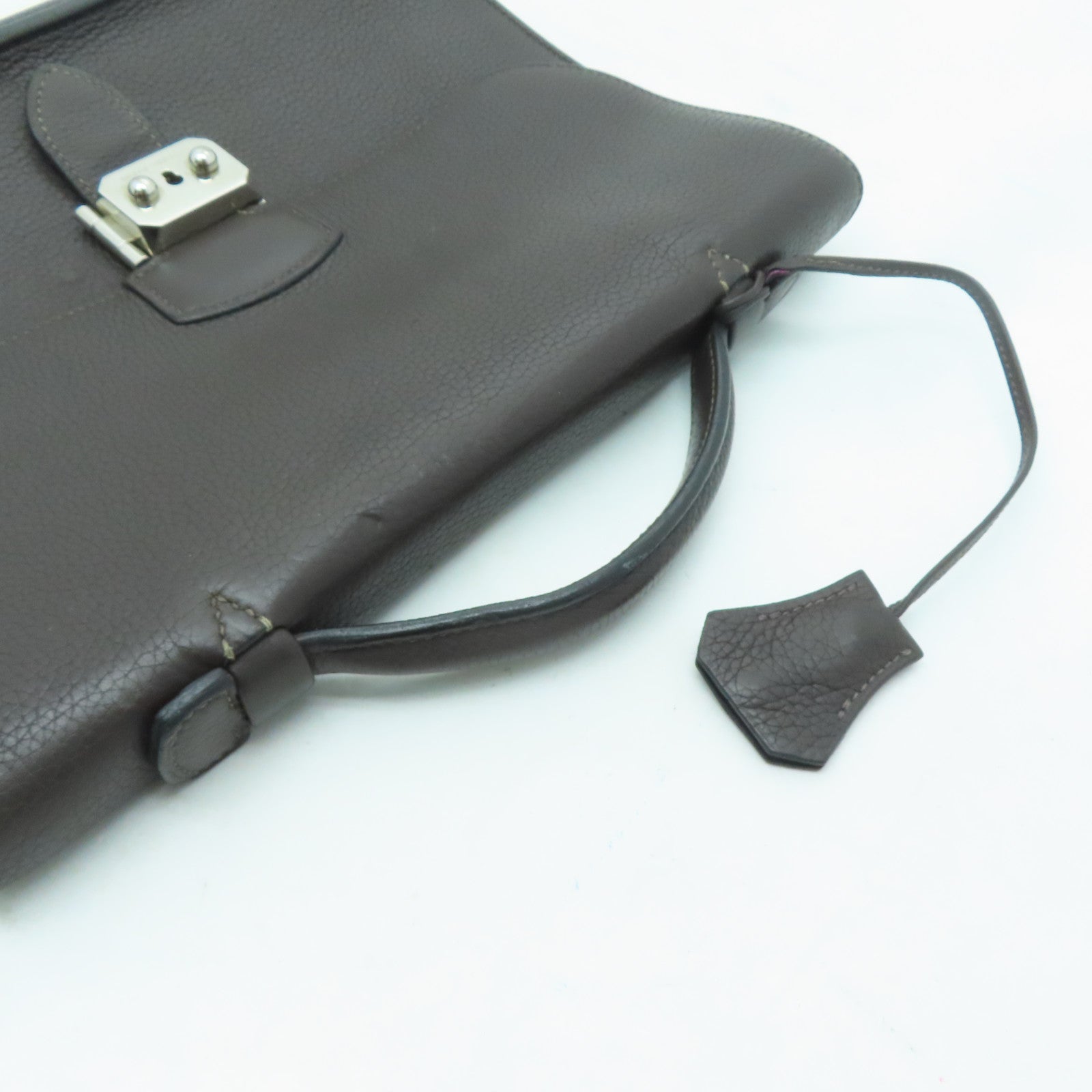 HERMES 【激減優惠】牛皮皮革Sac A Depeches 27銀扣手挽袋啡色