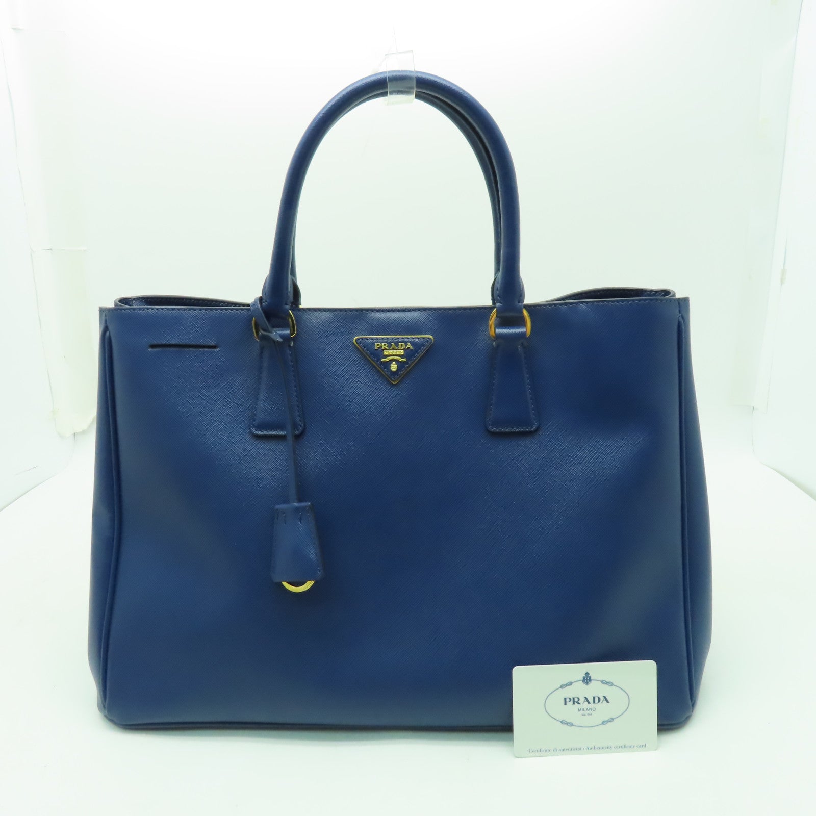 PRADA Saffiano皮革Tote Bag金扣手挽袋藍色