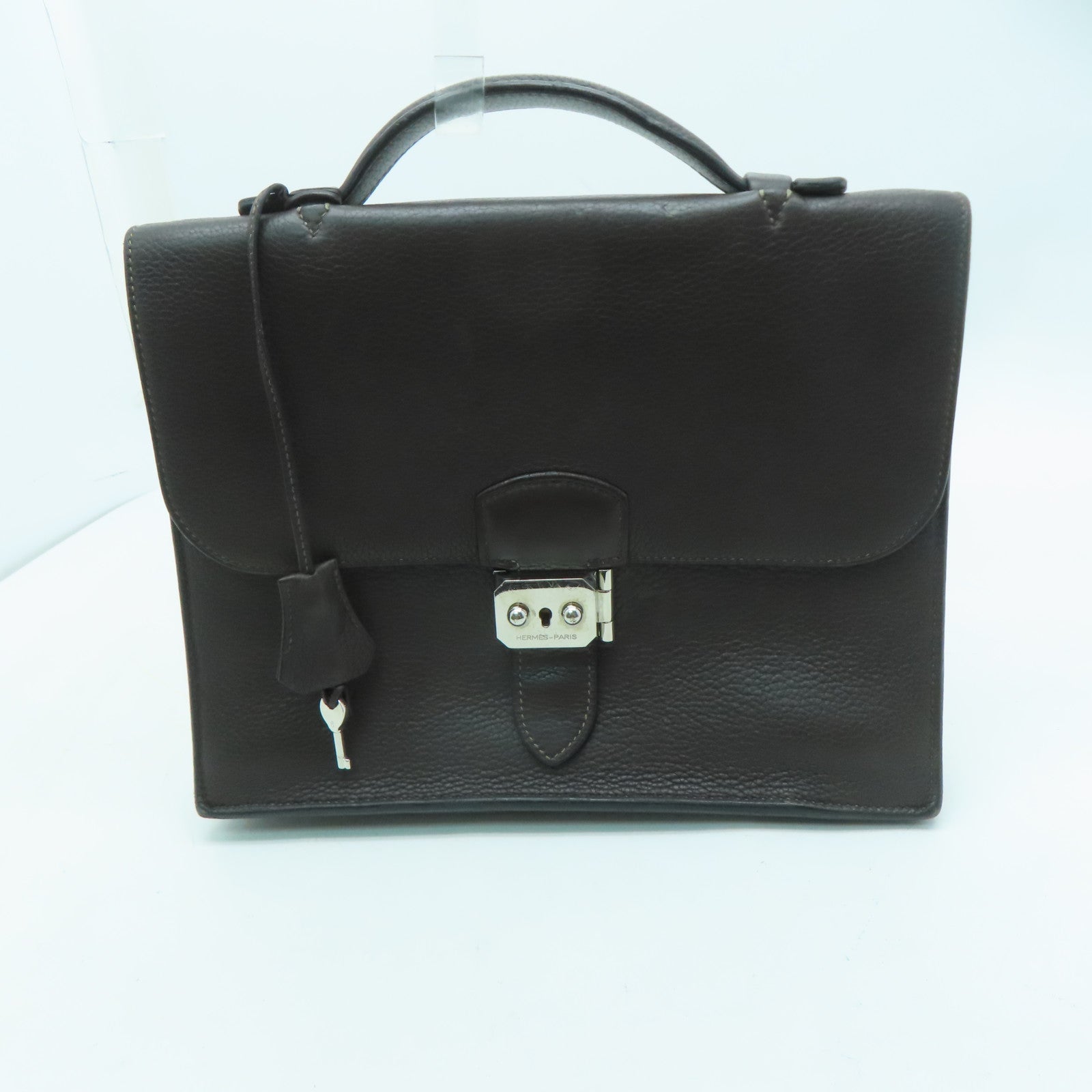HERMES 【激減優惠】牛皮皮革Sac A Depeches 27銀扣手挽袋啡色
