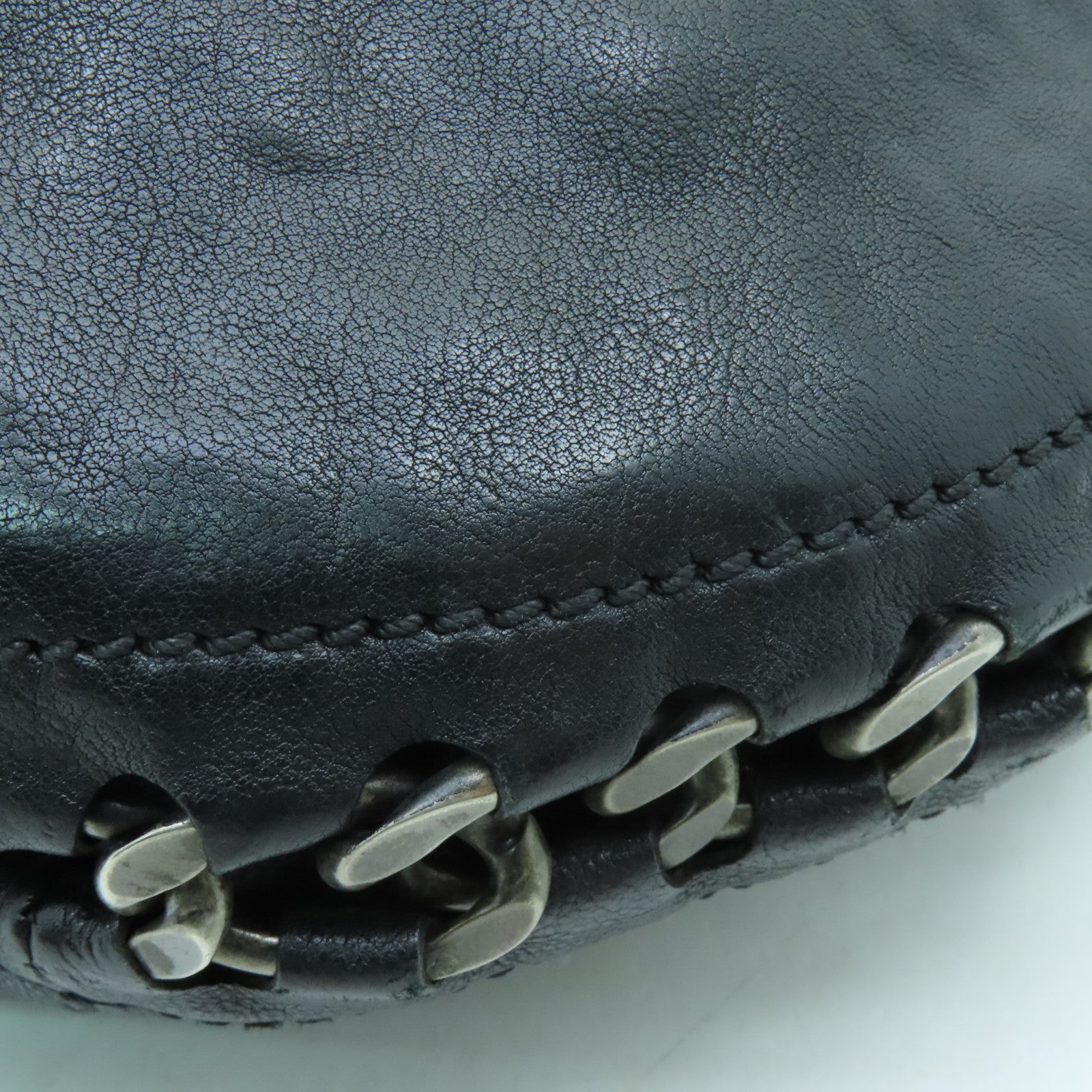 CHANEL 牛皮皮革Chain Shoulder Bag銀扣鏈帶肩背袋黒色