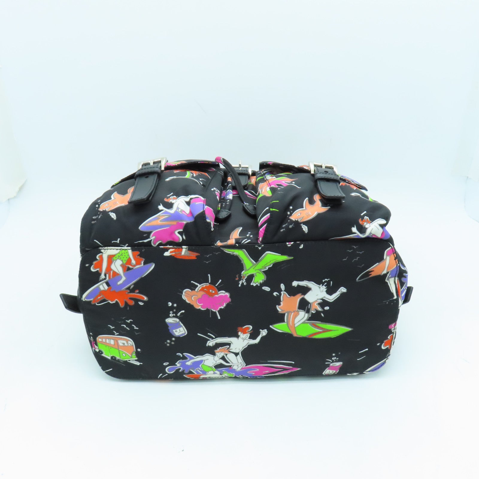 PRADA 尼龍Backpack銀扣背包黑色/多色