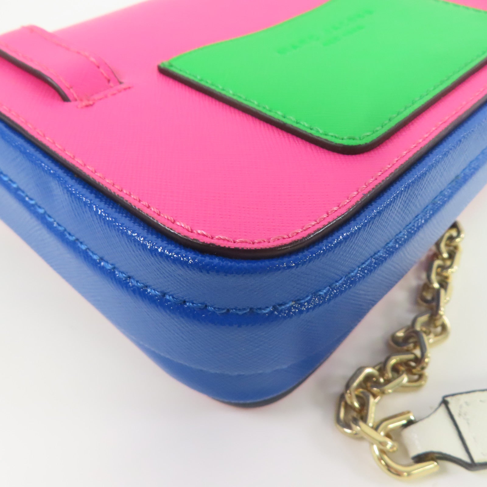 MARC JACOBS 牛皮皮革Chain Shoulder金扣鏈帶肩背袋粉紅色/藍色