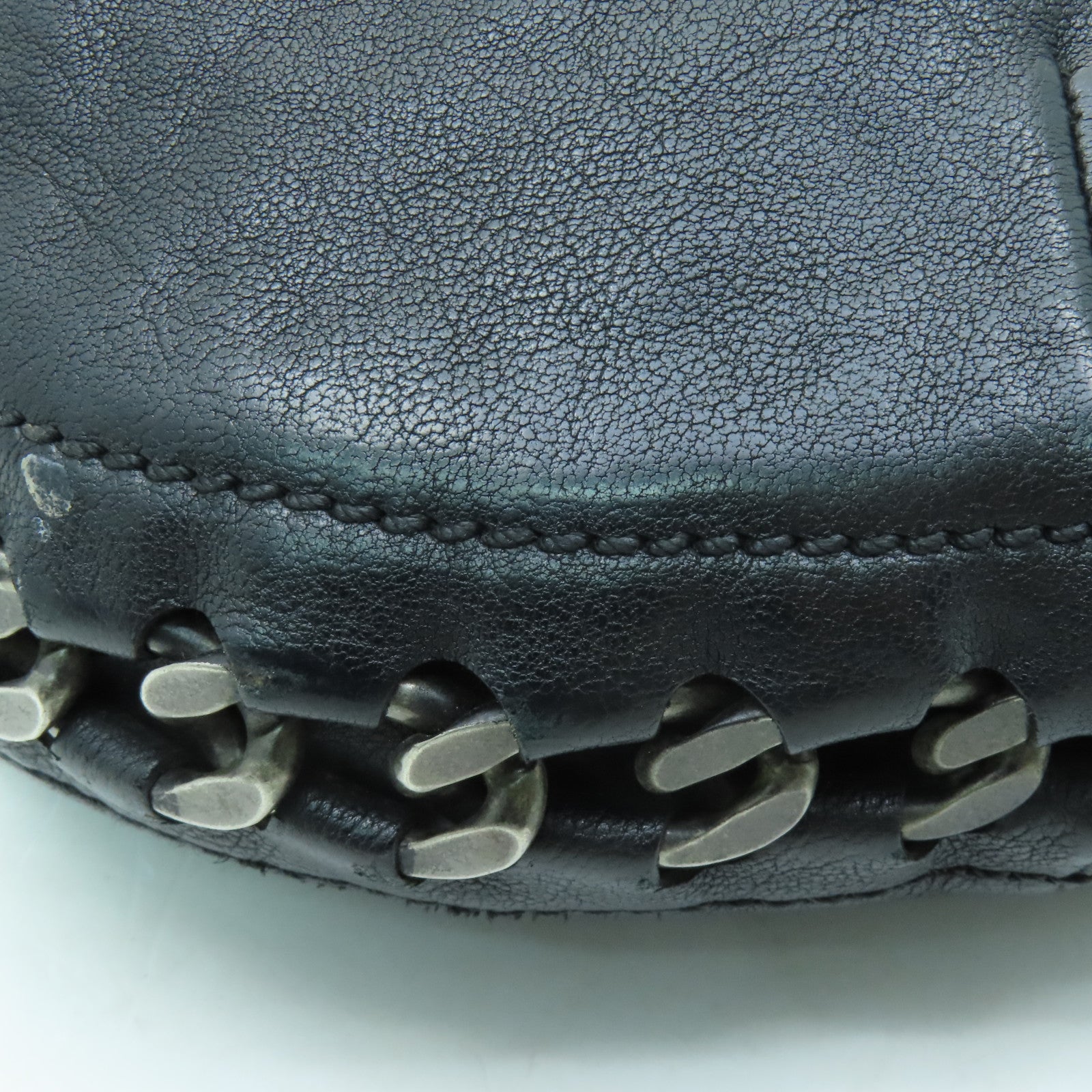 CHANEL 牛皮皮革Chain Shoulder Bag銀扣鏈帶肩背袋黒色