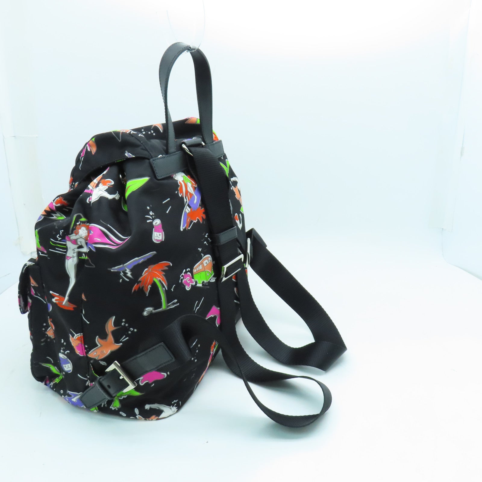 PRADA 尼龍Backpack銀扣背包黑色/多色