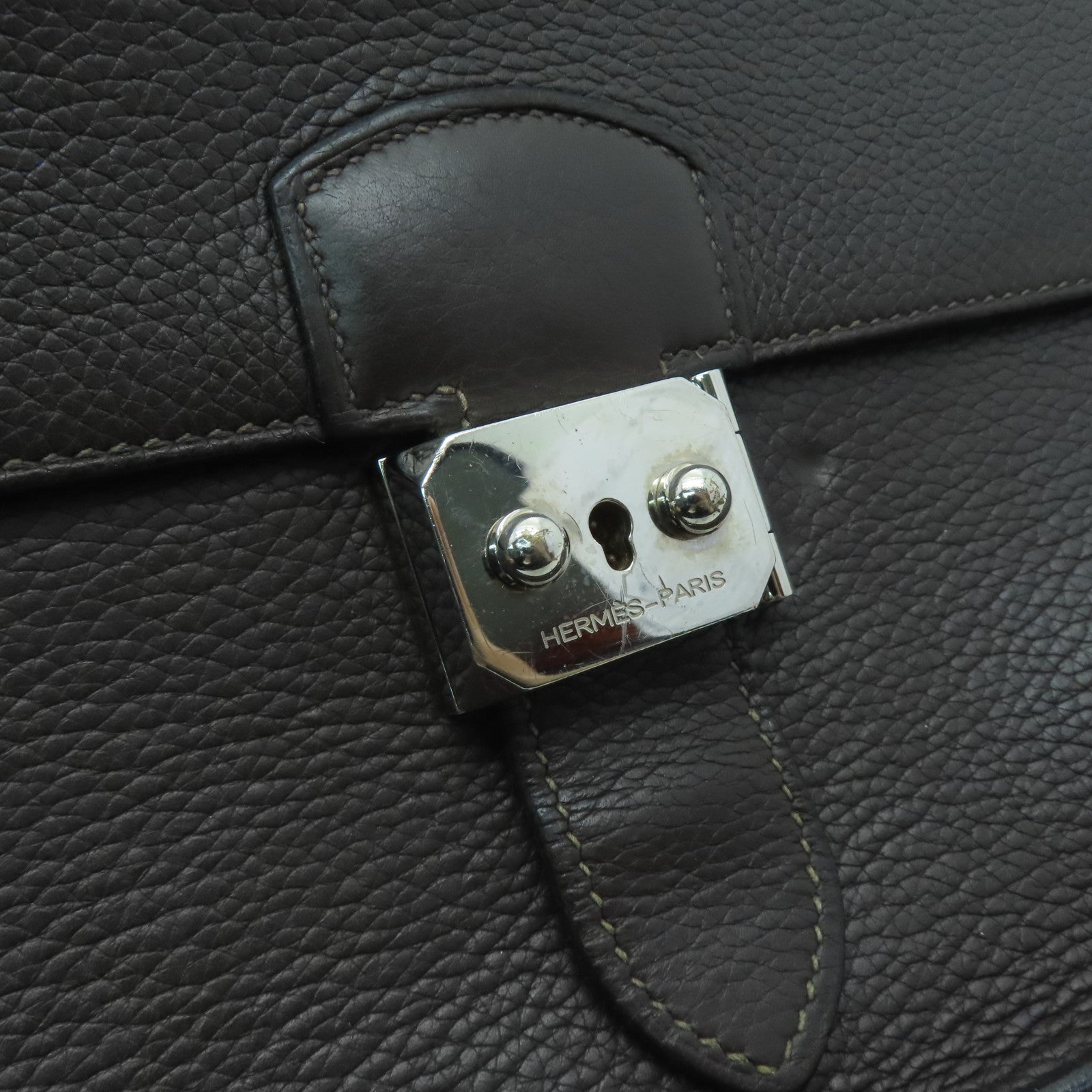 HERMES 【激減優惠】牛皮皮革Sac A Depeches 27銀扣手挽袋啡色