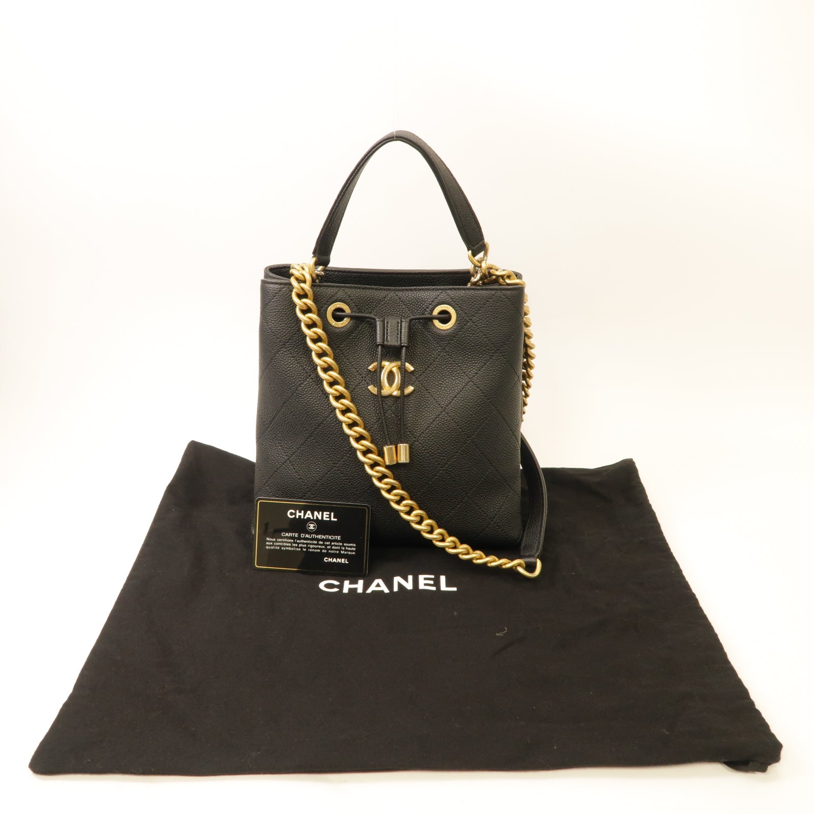 CHANEL 菱格Caviar皮革2way Chain Shoulder Bag金扣手挽肩背兩用袋黒色