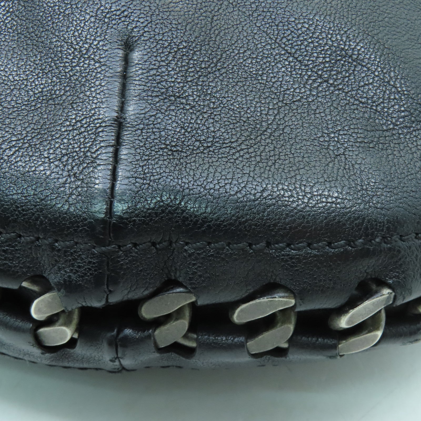 CHANEL 牛皮皮革Chain Shoulder Bag銀扣鏈帶肩背袋黒色