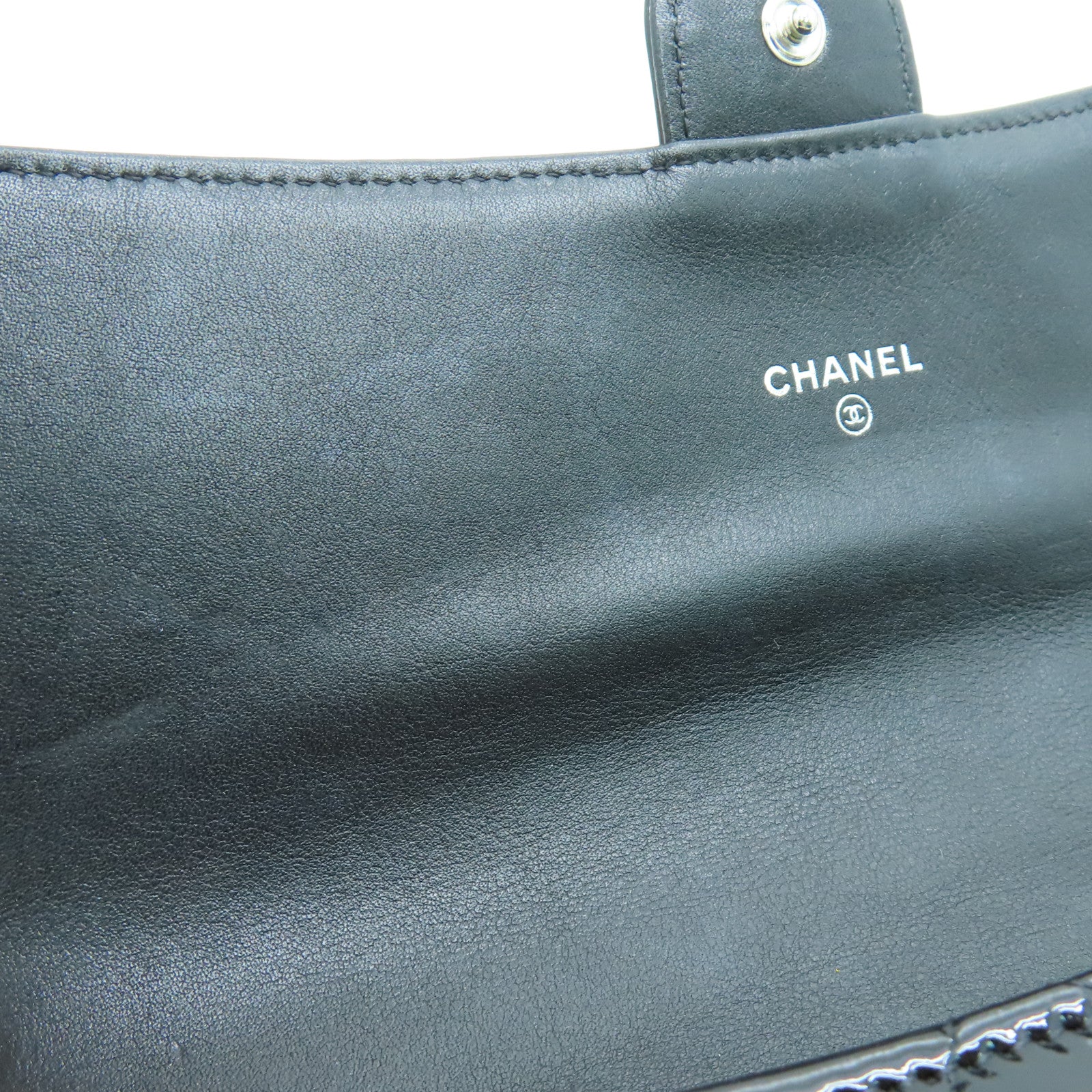CHANEL 菱格漆皮皮革Long Wallet银扣长钱包黑色