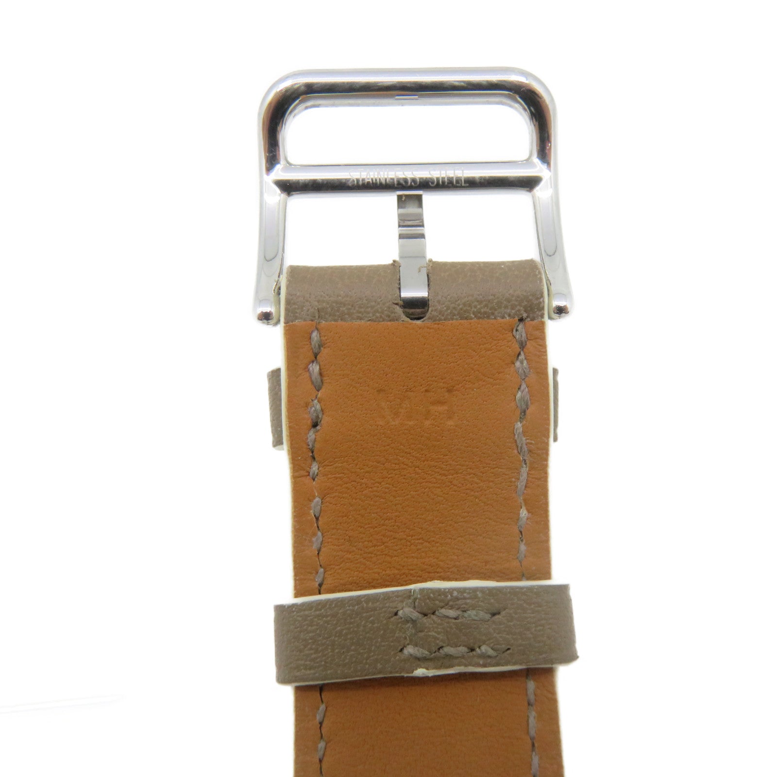 HERMES Capecod牛皮皮革/不鏽鋼Watch石英機芯手錶貝殼色/啡色