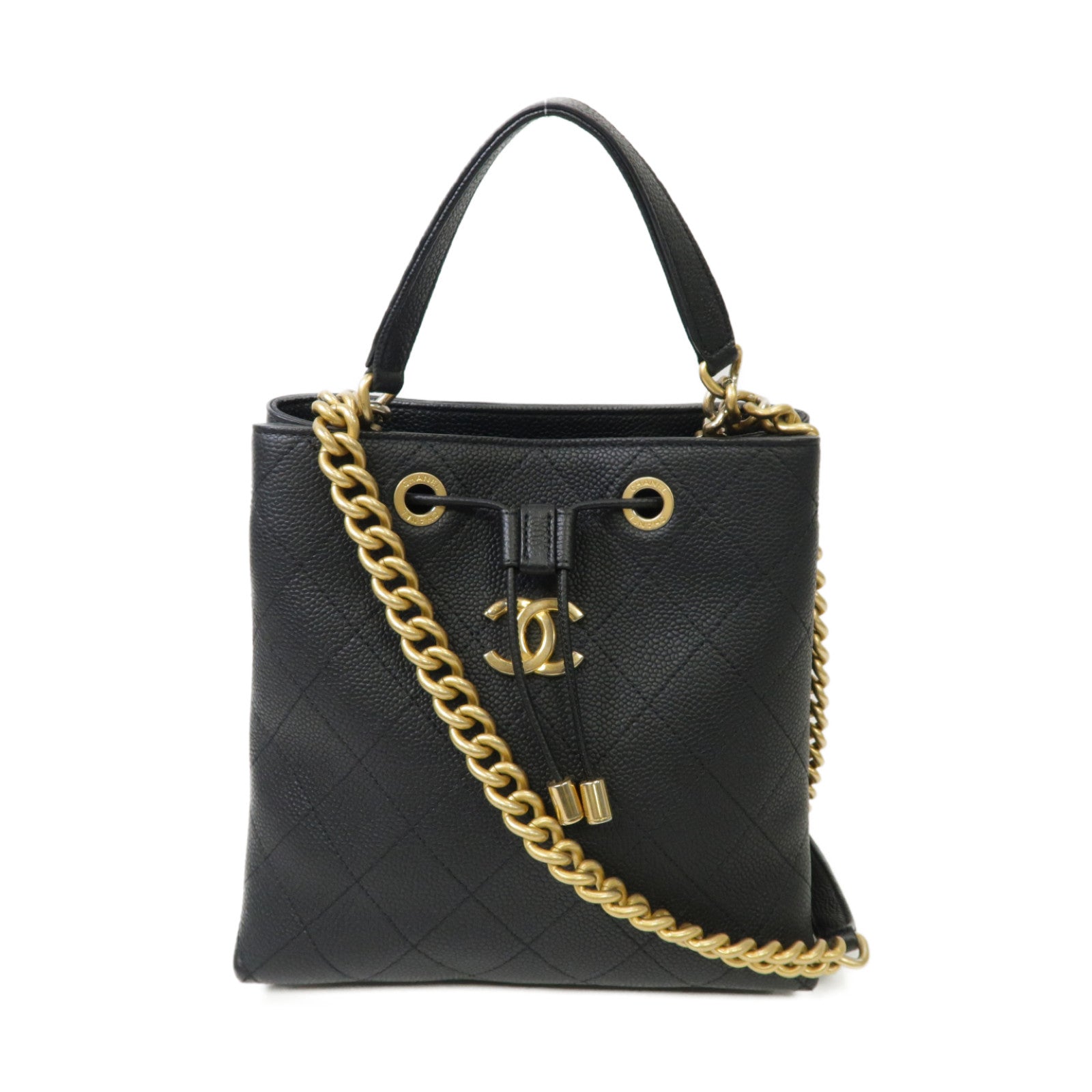 CHANEL 菱格Caviar皮革2way Chain Shoulder Bag金扣手挽肩背兩用袋黒色
