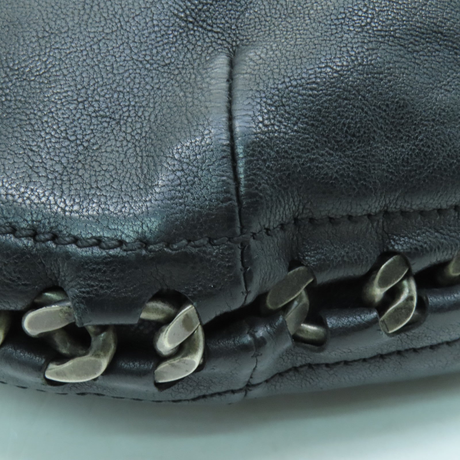 CHANEL 牛皮皮革Chain Shoulder Bag銀扣鏈帶肩背袋黒色