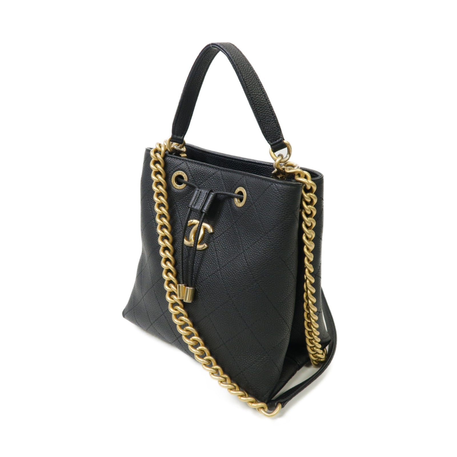 CHANEL 菱格Caviar皮革2way Chain Shoulder Bag金扣手挽肩背兩用袋黒色