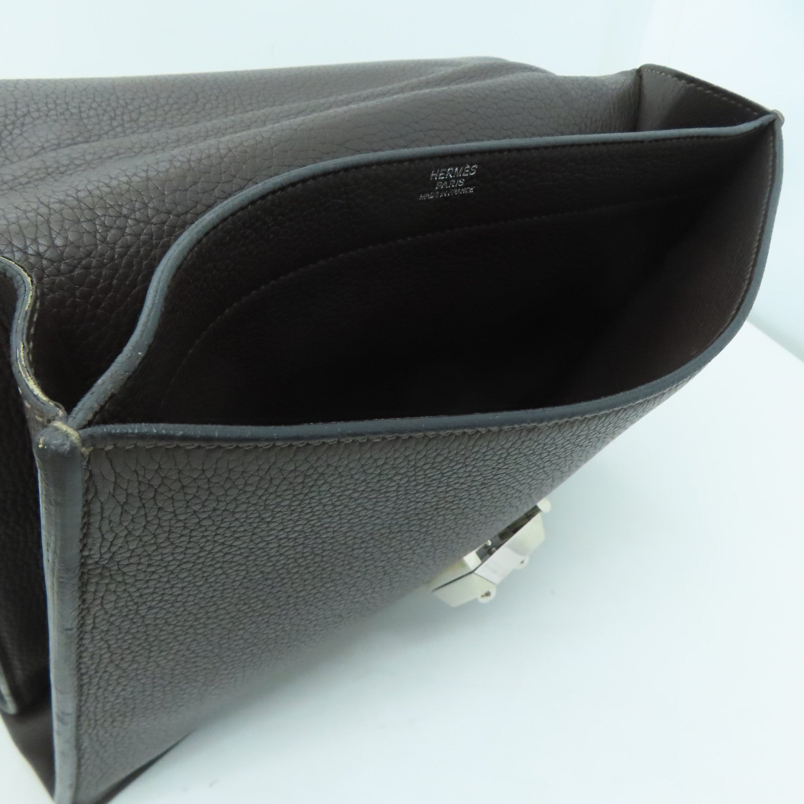 HERMES 【激減優惠】牛皮皮革Sac A Depeches 27銀扣手挽袋啡色