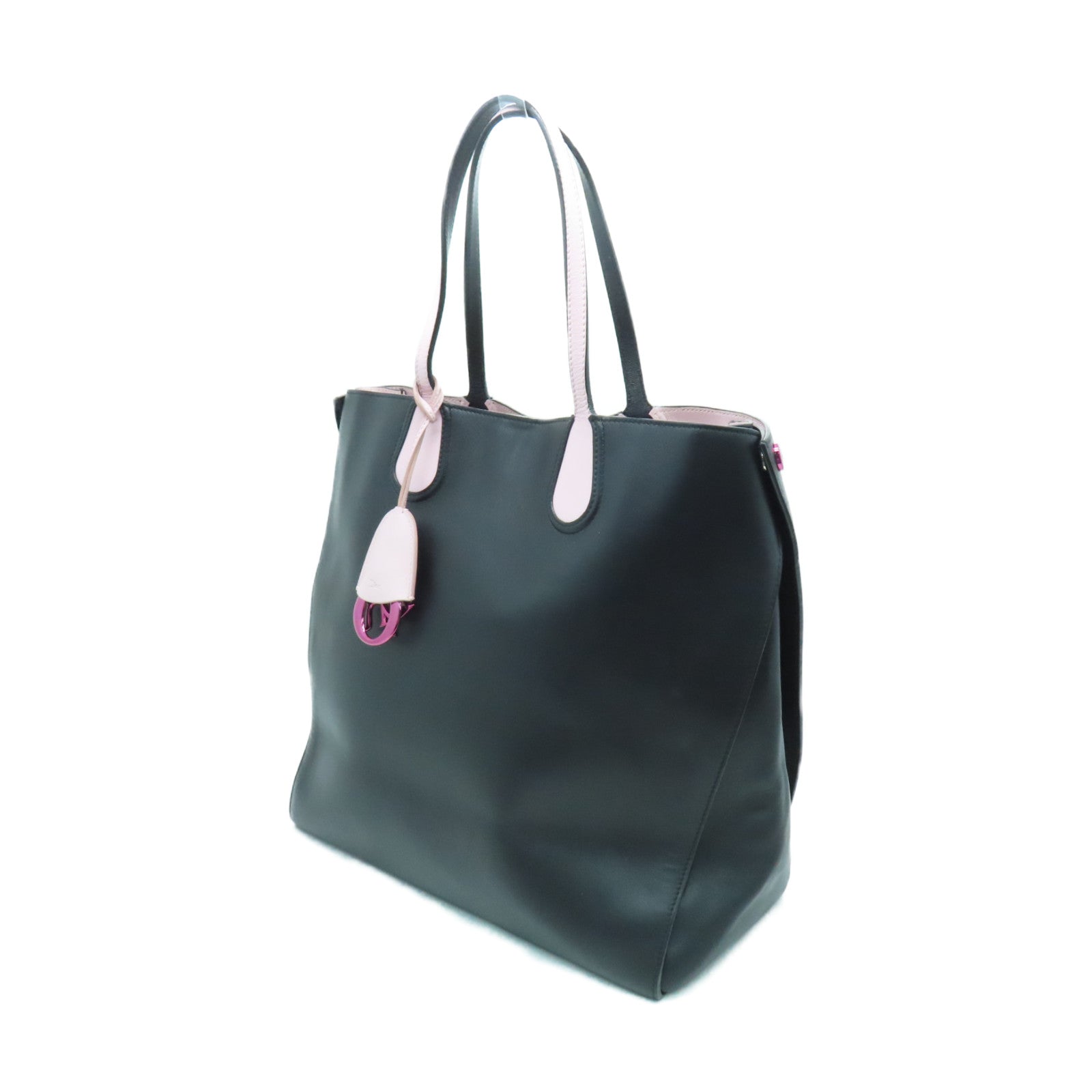 Dior 【激減優惠】羊皮皮革Addict Shopping Tote銀扣肩背袋黑色/粉紅色