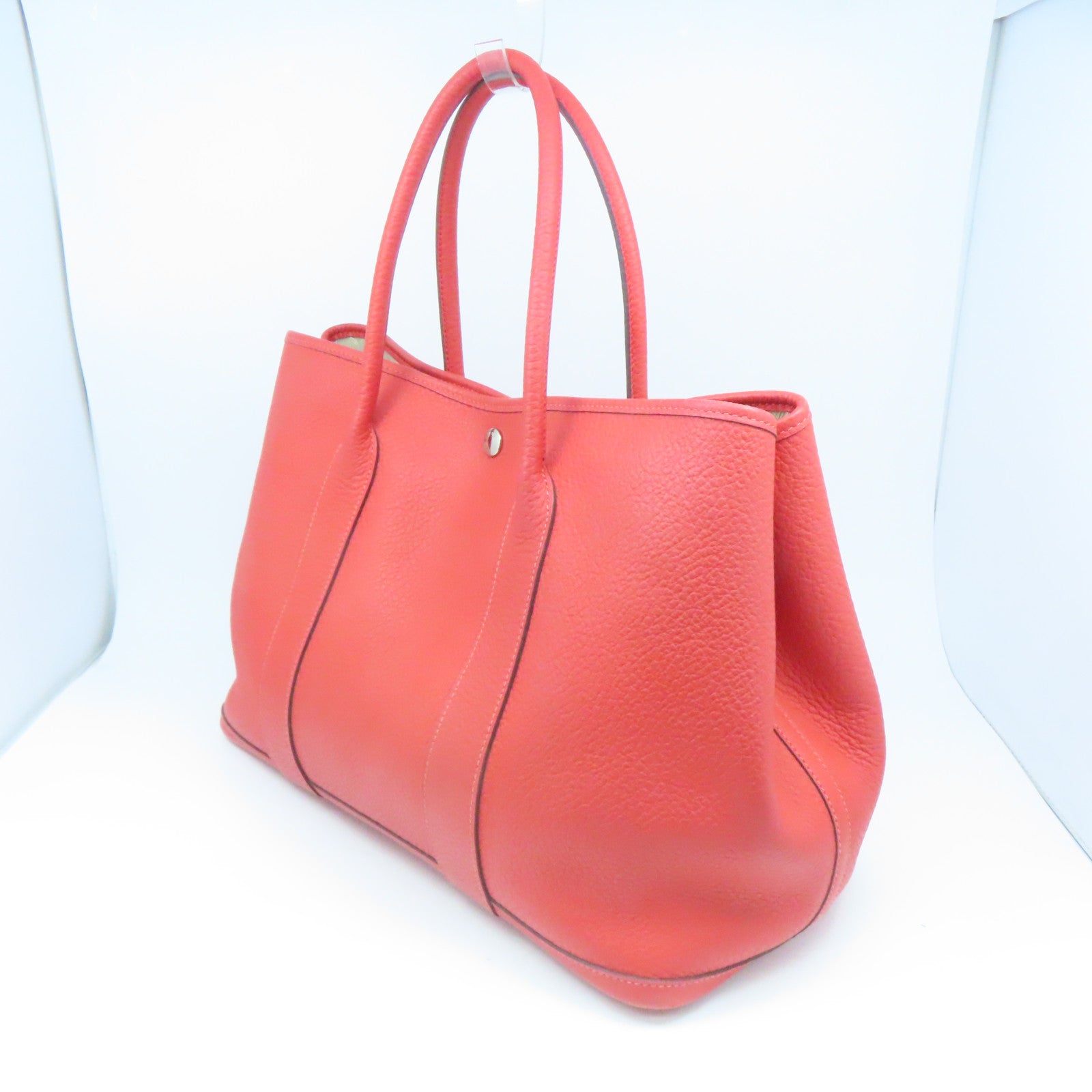 HERMES Country皮革Garden Party PM银扣手挽袋红色