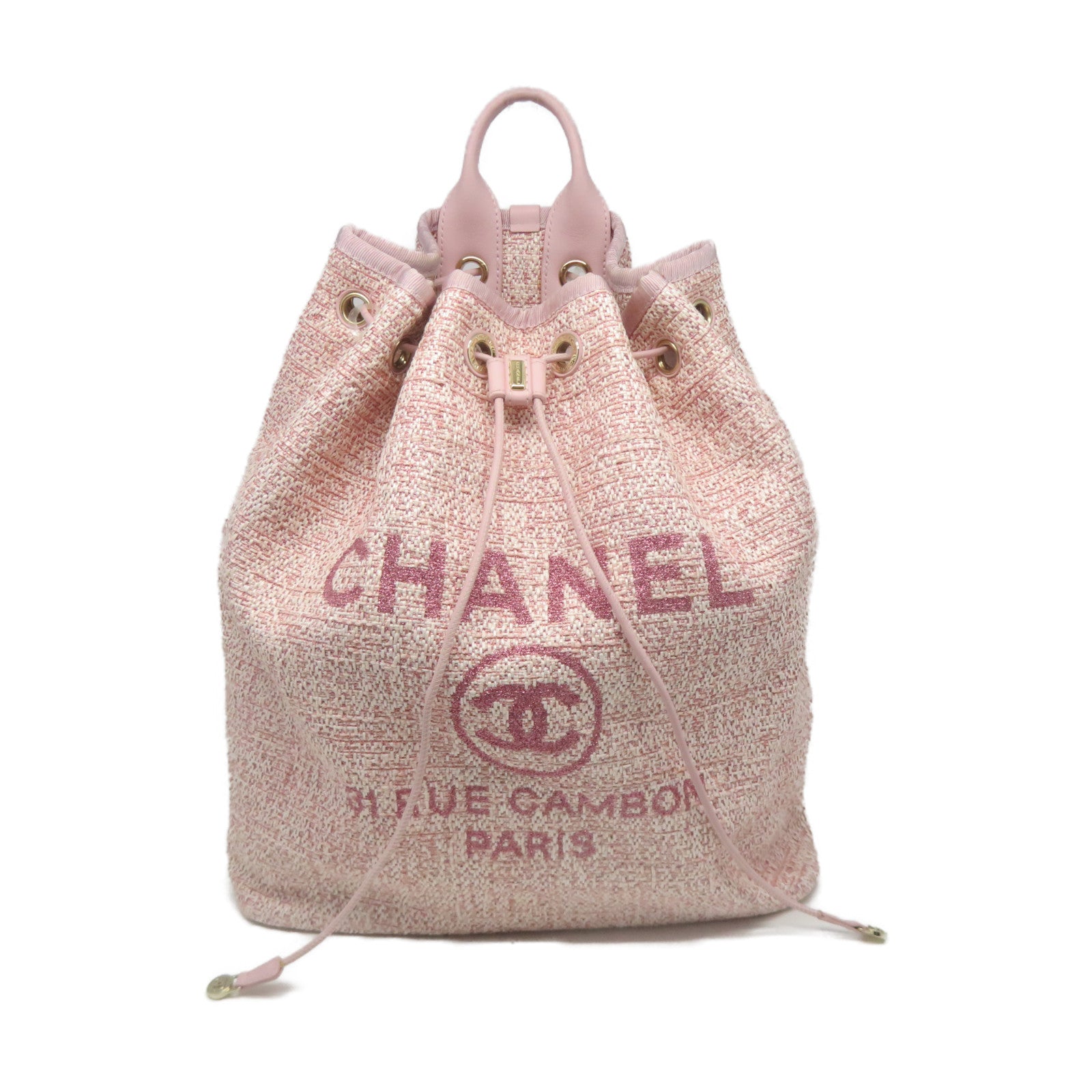 CHANEL 帆布Deauville Backpack金扣背包粉紅色