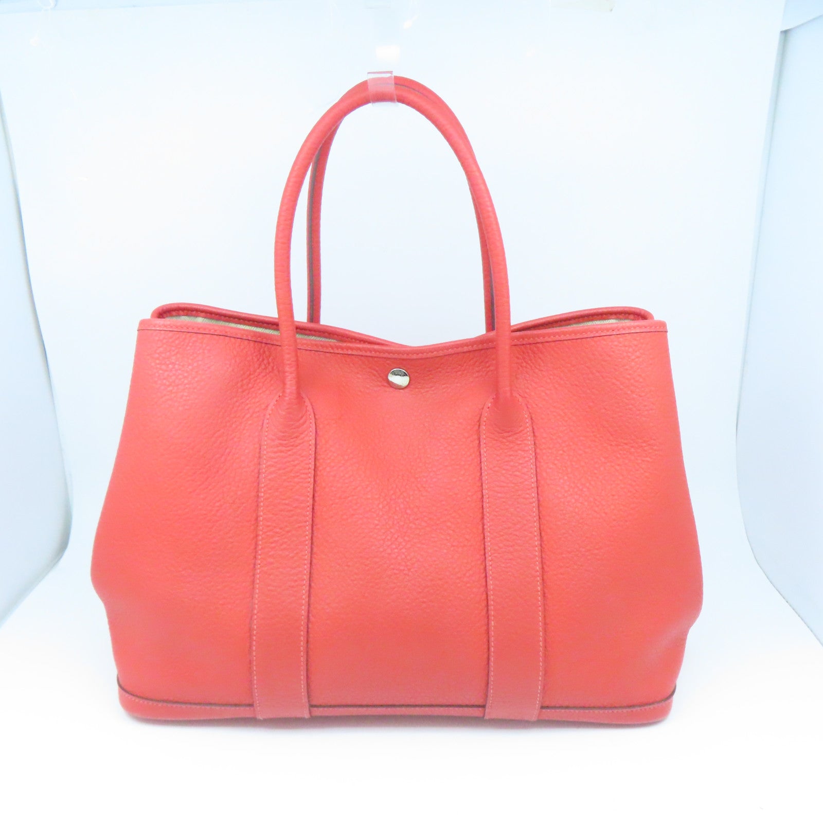 HERMES Country皮革Garden Party PM银扣手挽袋红色