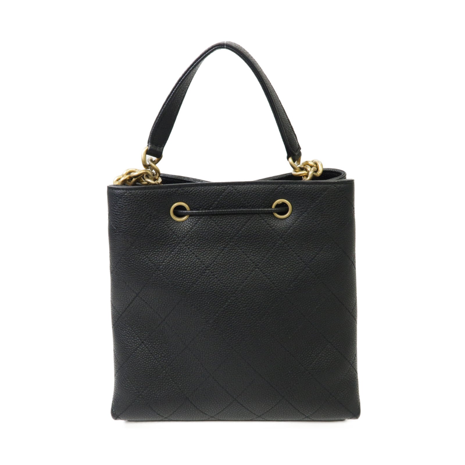 CHANEL 菱格Caviar皮革2way Chain Shoulder Bag金扣手挽肩背兩用袋黒色
