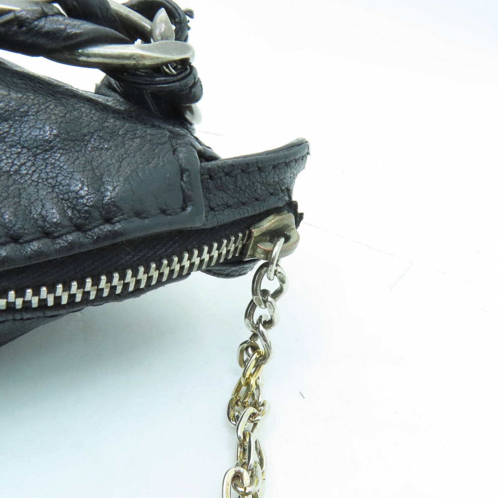 CHANEL 牛皮皮革Chain Shoulder Bag銀扣鏈帶肩背袋黒色