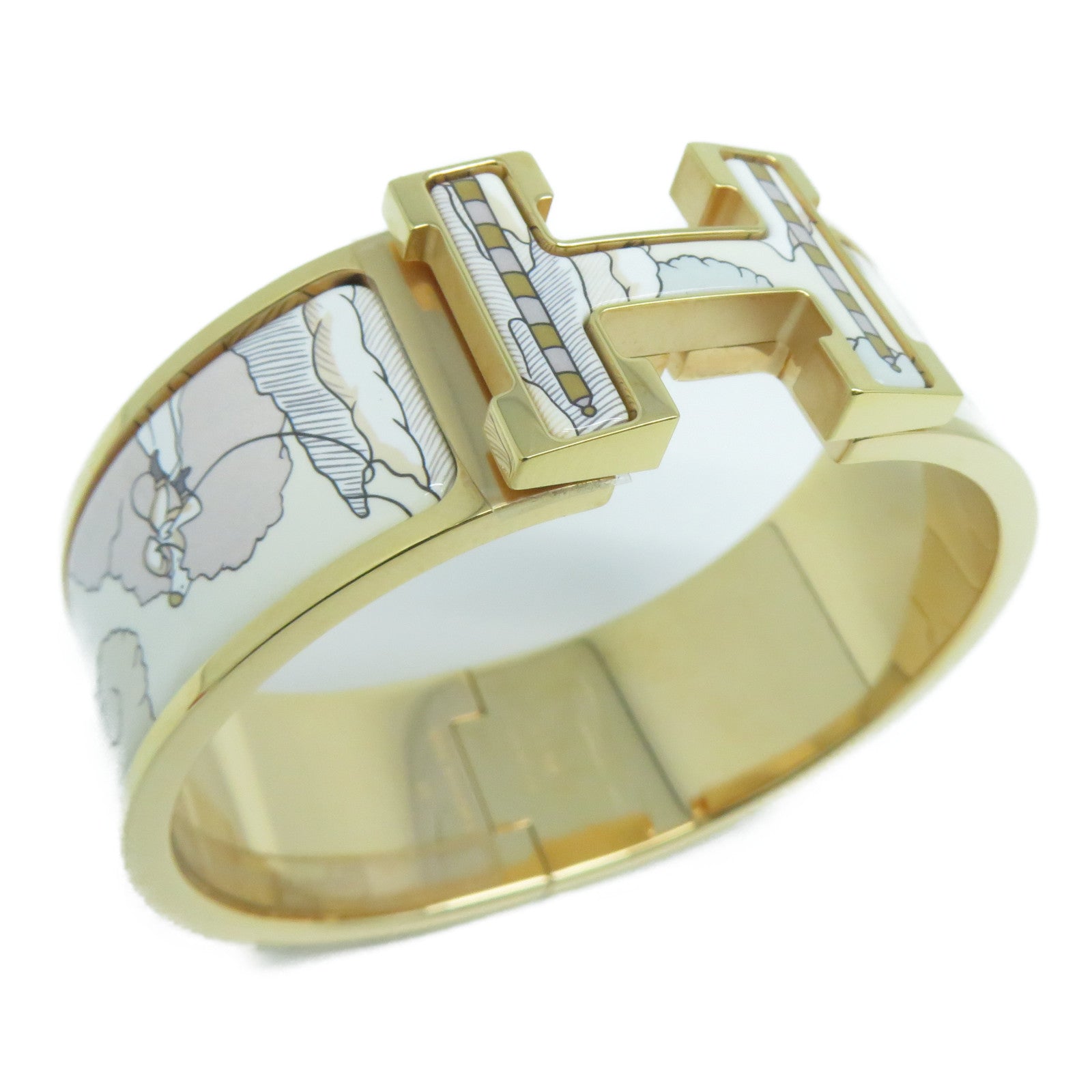 HERMES 金屬Clic Clac H Bracelet金扣手鐲白色