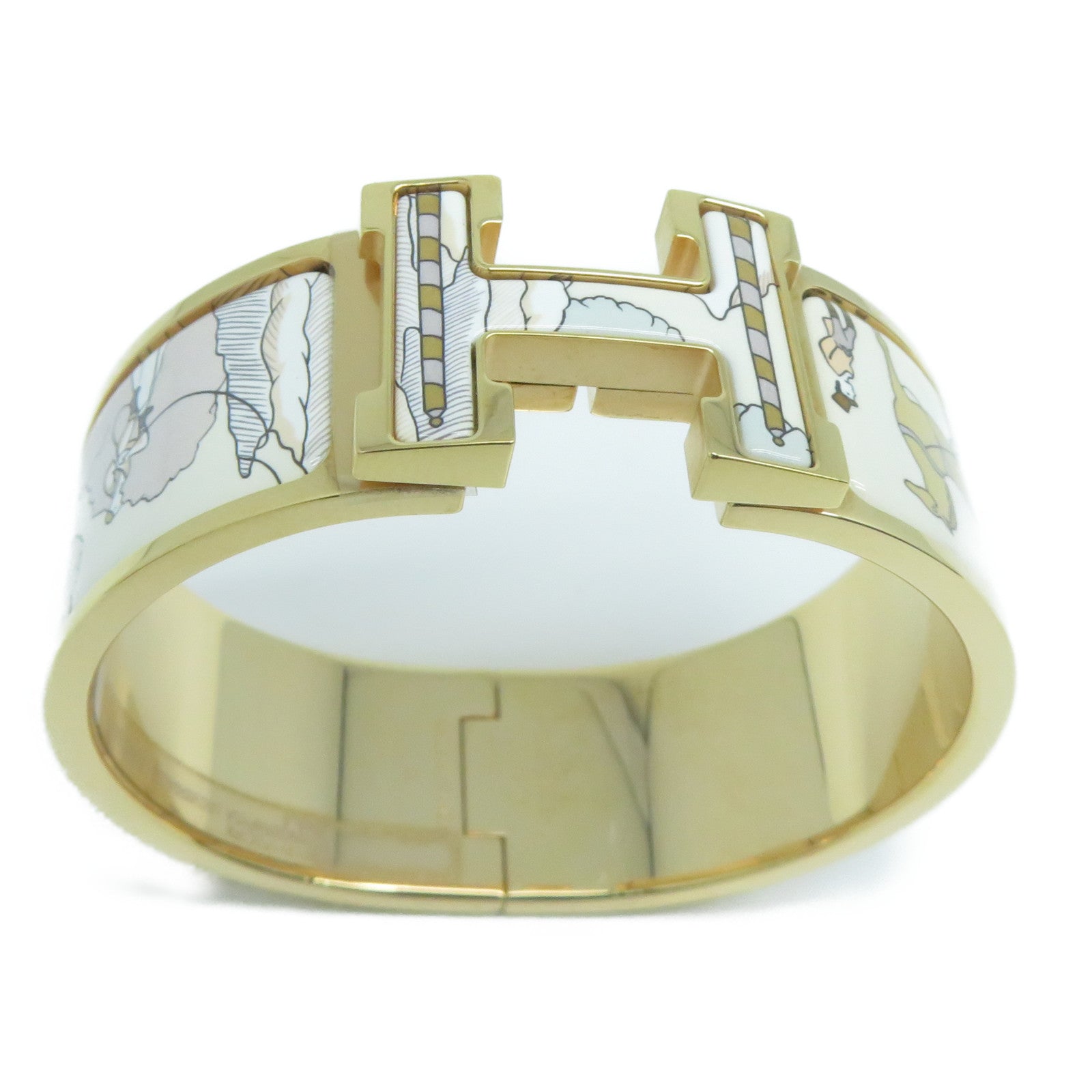 HERMES 金屬Clic Clac H Bracelet金扣手鐲白色