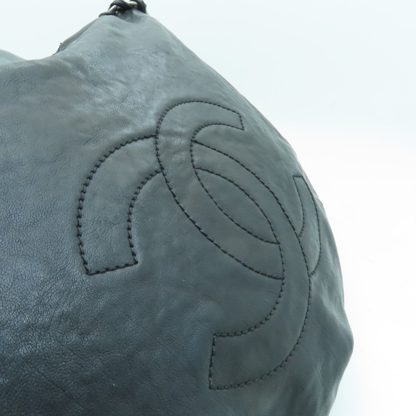 CHANEL 牛皮皮革Chain Shoulder Bag銀扣鏈帶肩背袋黒色