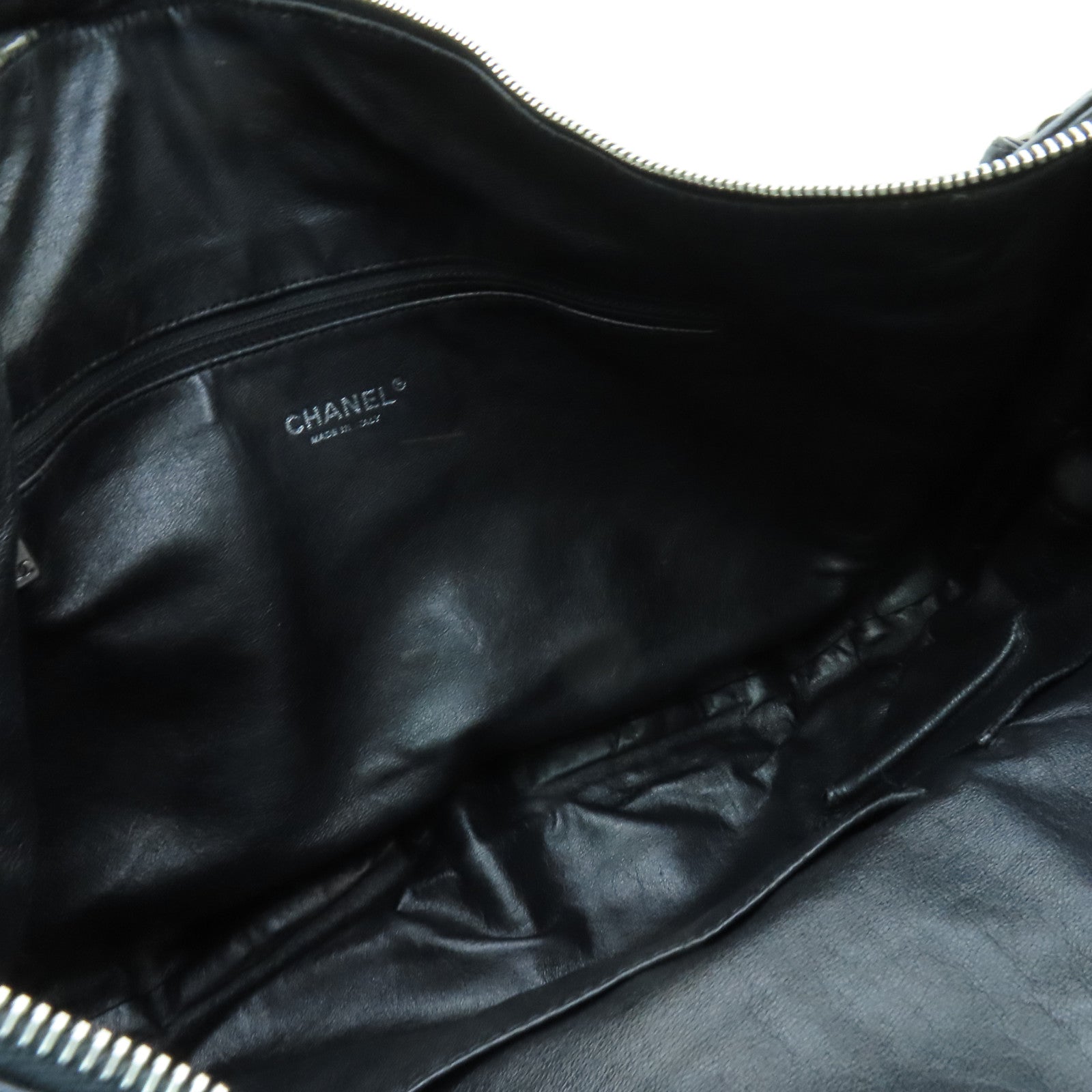CHANEL 牛皮皮革Chain Shoulder Bag銀扣鏈帶肩背袋黒色