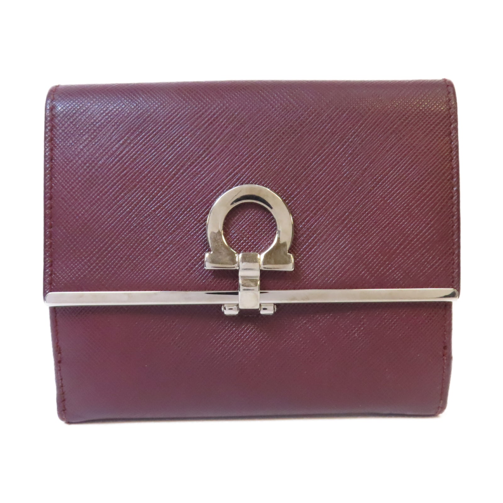 Salvatore Ferragamo 牛皮皮革Wallet銀扣錢包酒紅色